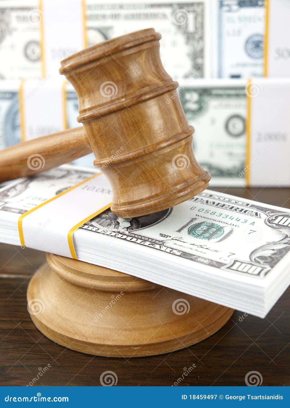 Auction gavel and dollars stock image. Image of judge 18459497