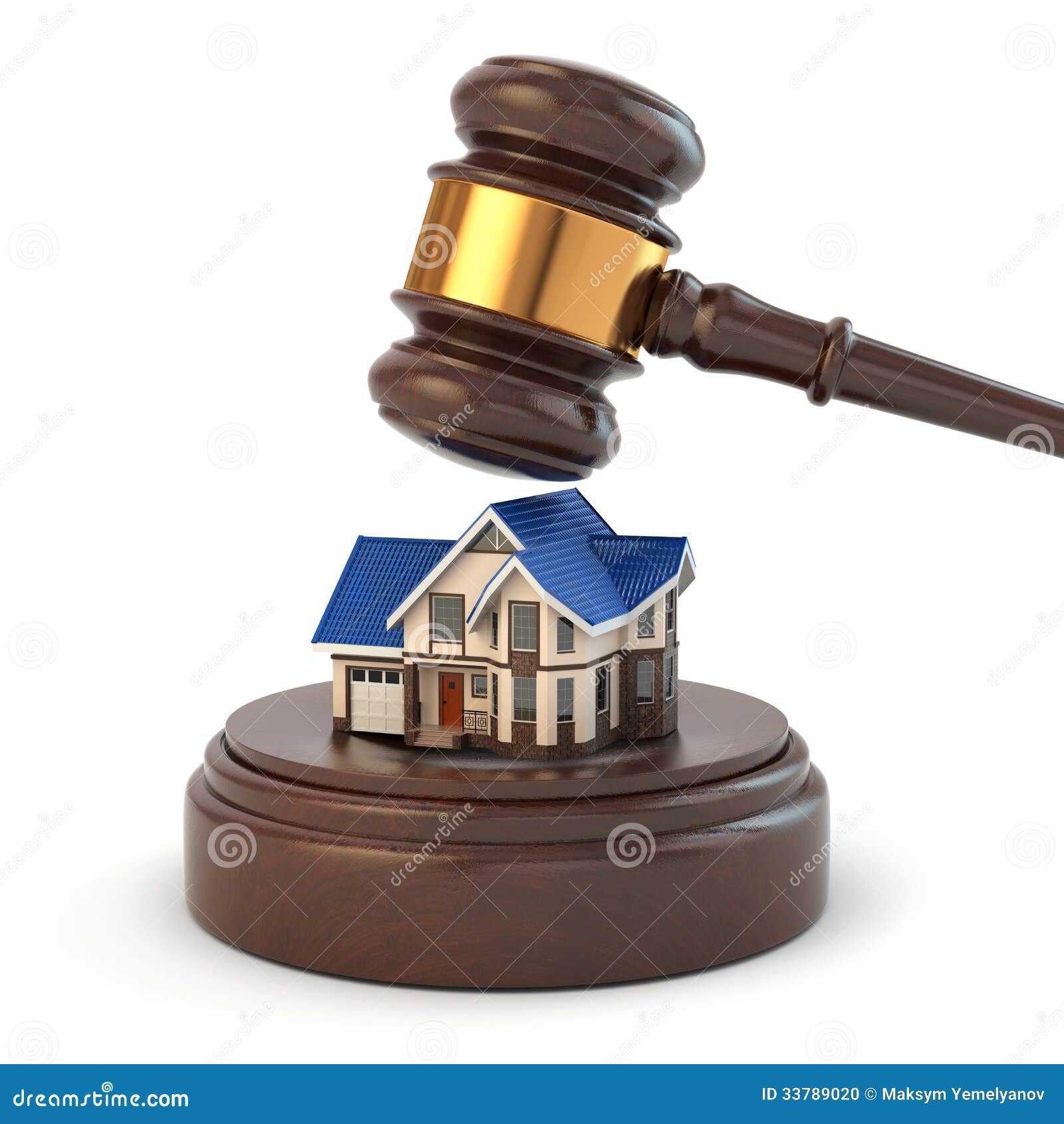 Auction. Gavel, Sound Block And House. Stock Illustration