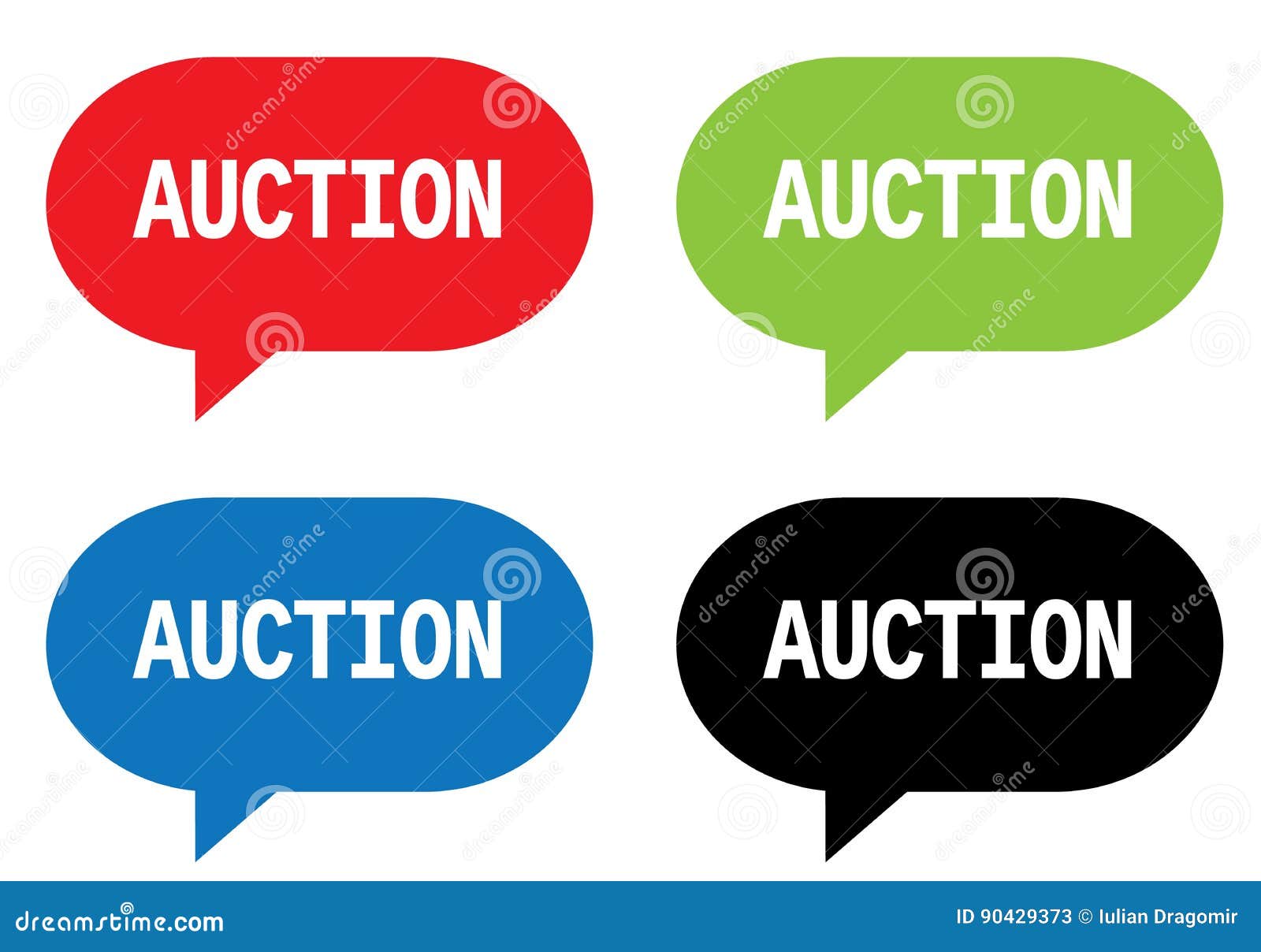 AUCTION Text, on Rectangle Speech Bubble Sign. Stock Illustration Illustration of board, badge