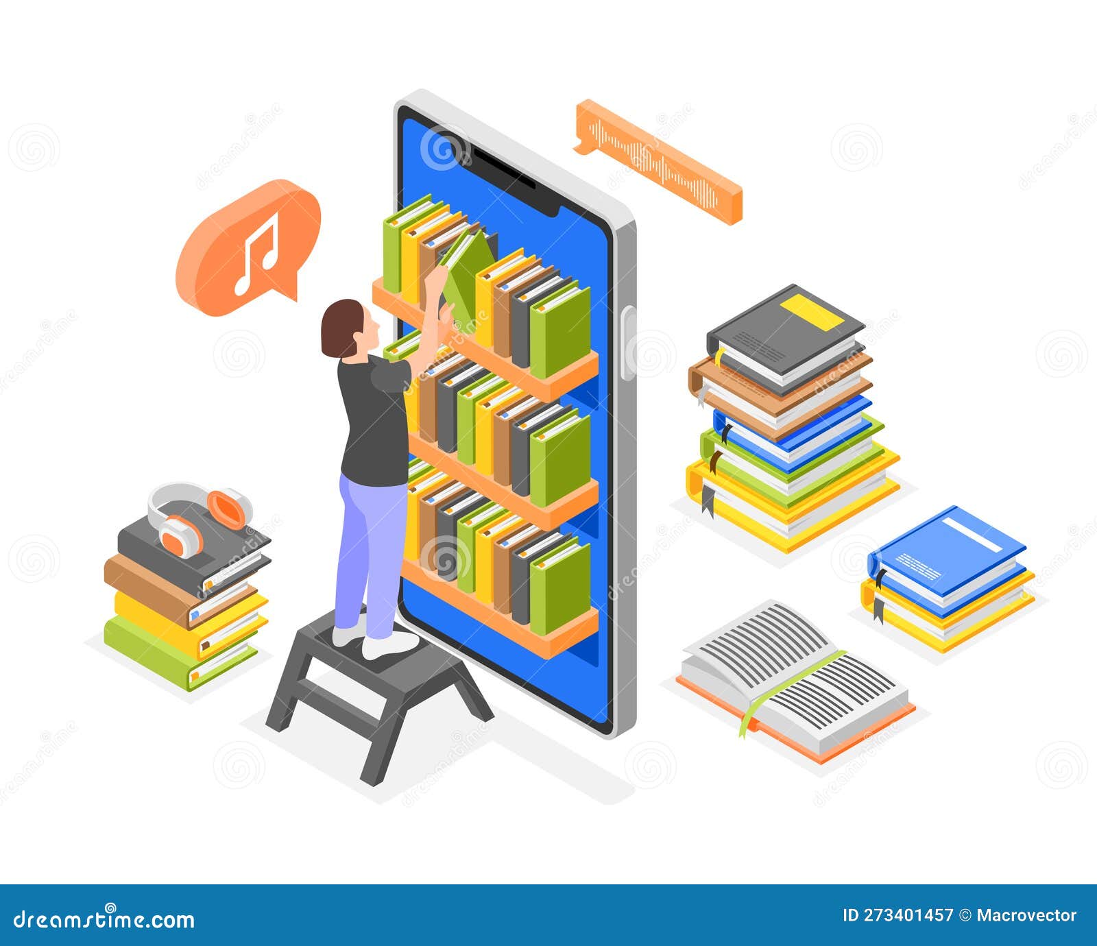 Audio Books Library Composition Stock Vector Illustration of service