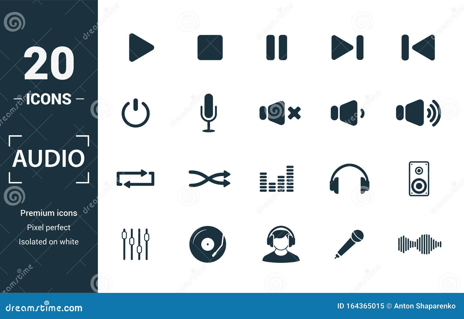 Audio Buttons Icon Set. Include Creative Elements Play, Pause, On Off ...