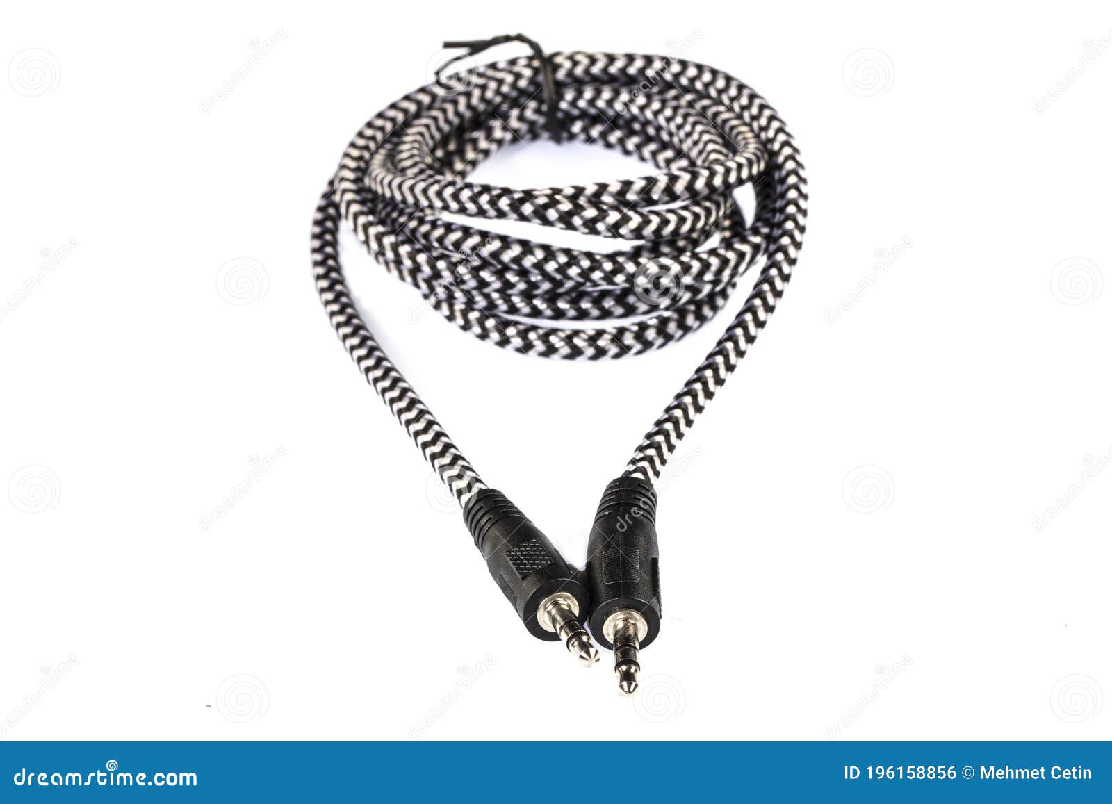 Audio Cable. Close Up Of Audio Jack With Black Cable On White