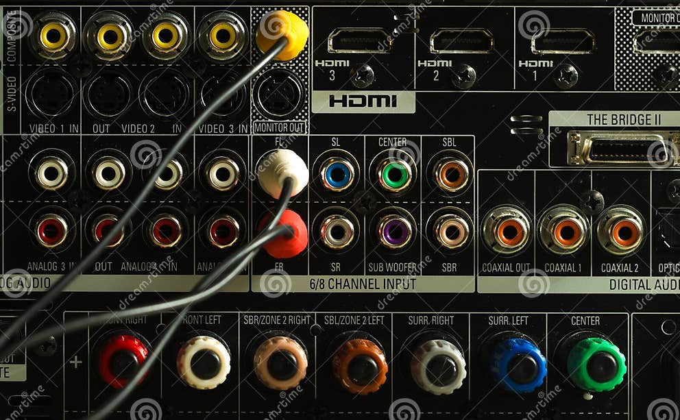 Audio Cables and Connectors on Amplifier Back Panel Stock Image Image