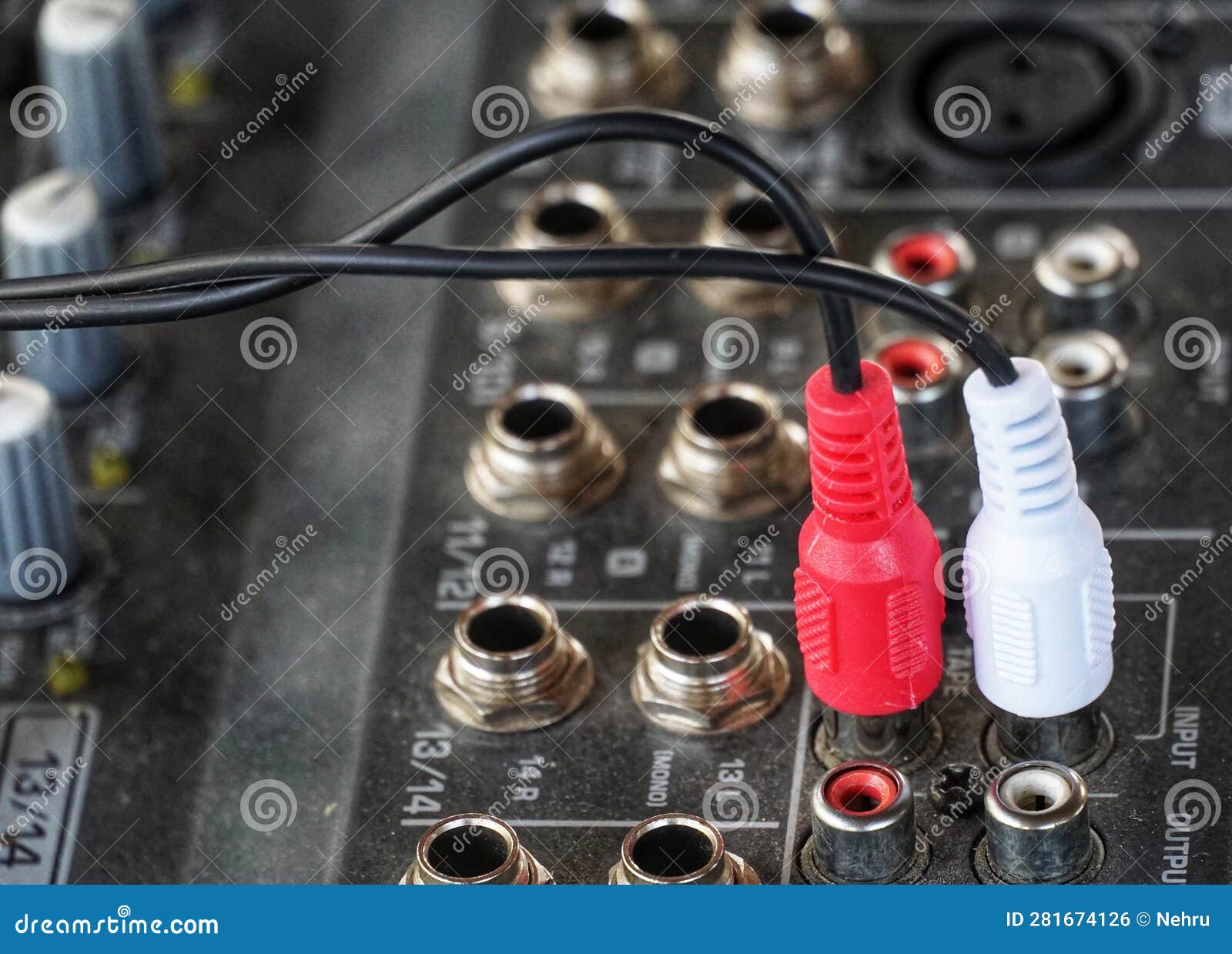 Audio Cables, Red and White Plugged on Sound Mixer Stock Photo Image