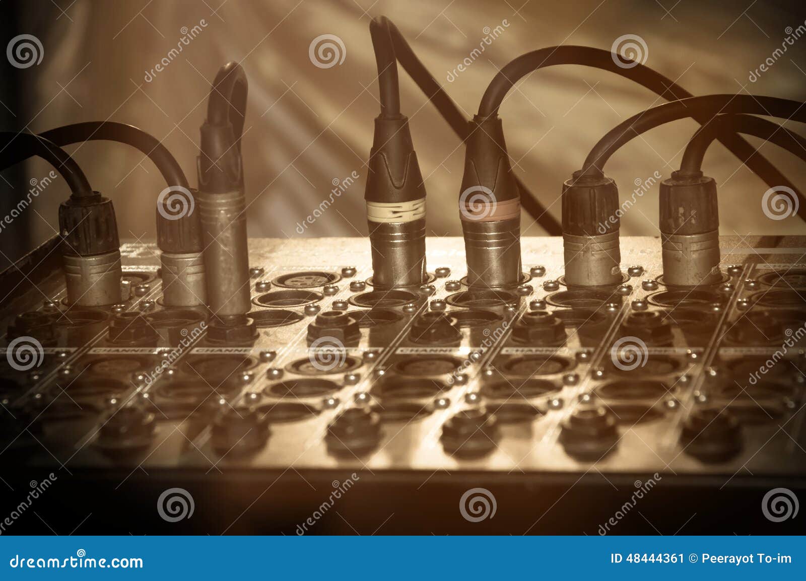 Audio Connectors in Sound Mixed Controller,vintage Filtered. Stock