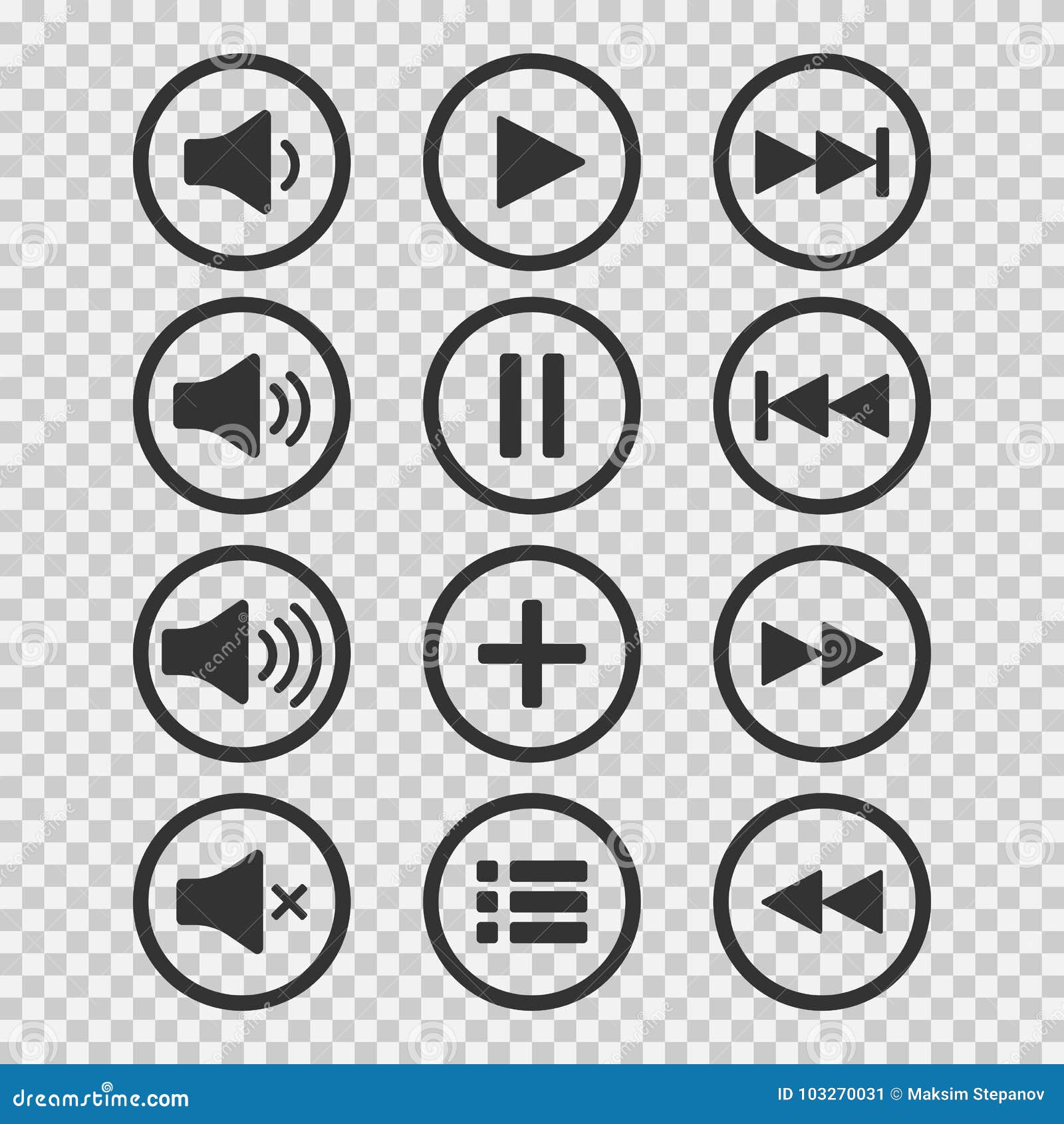 audio icons. sound buttons. play button. pause sign.  for web or app.  .