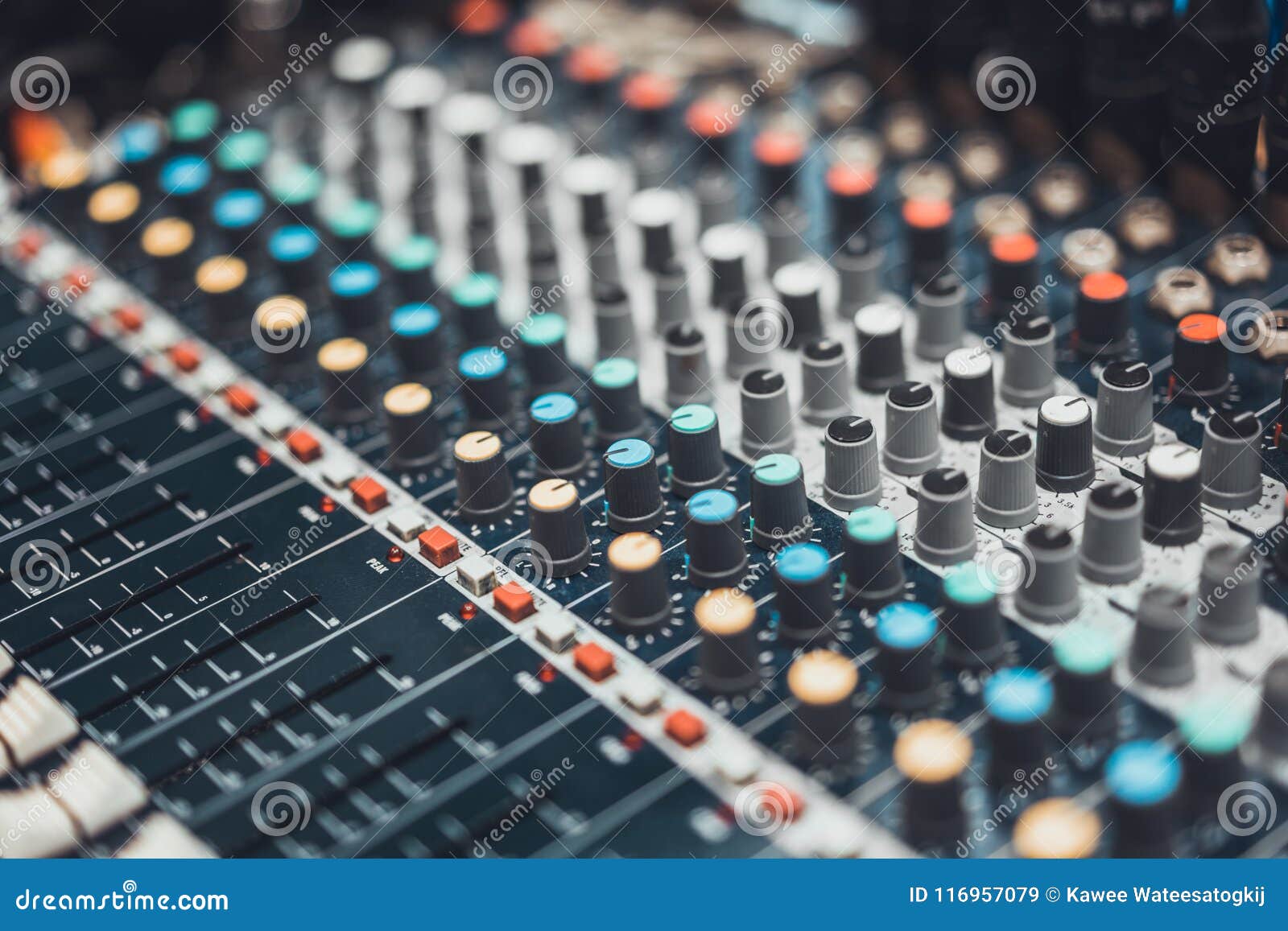 audio mixer control panel or sound editor, cinematic tone. digital music technology, concert event, dj equipment concept