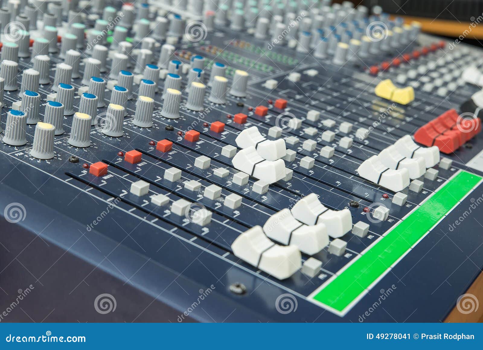 Audio Mixer Mixing Board Fader and Knobs. Selective Focus Stock Image