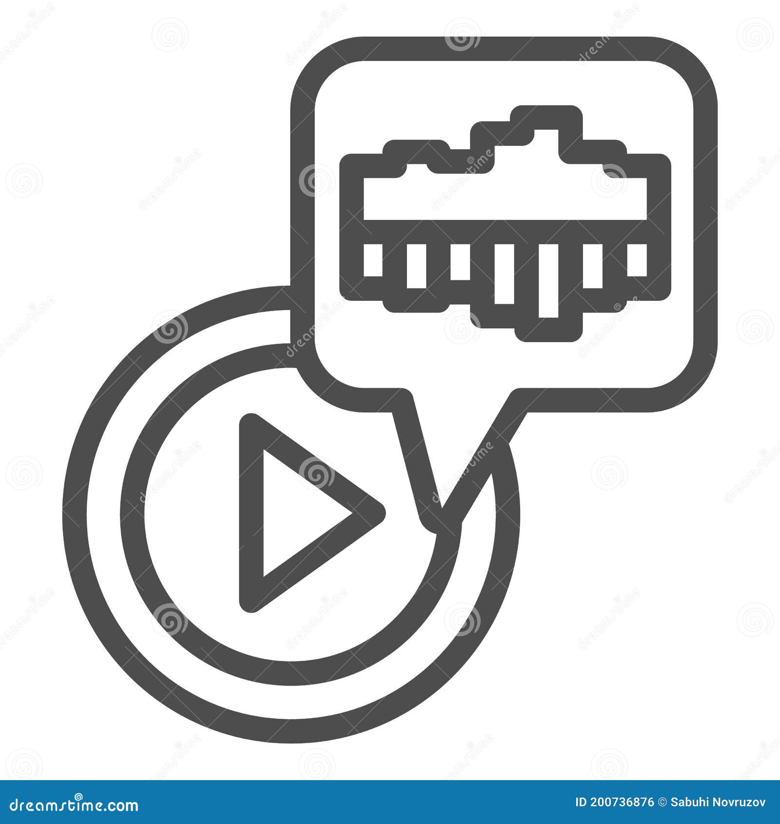 Audio Playback Button Line Icon, Sound Design Concept, Equalizer Effect and Play Button Sign on