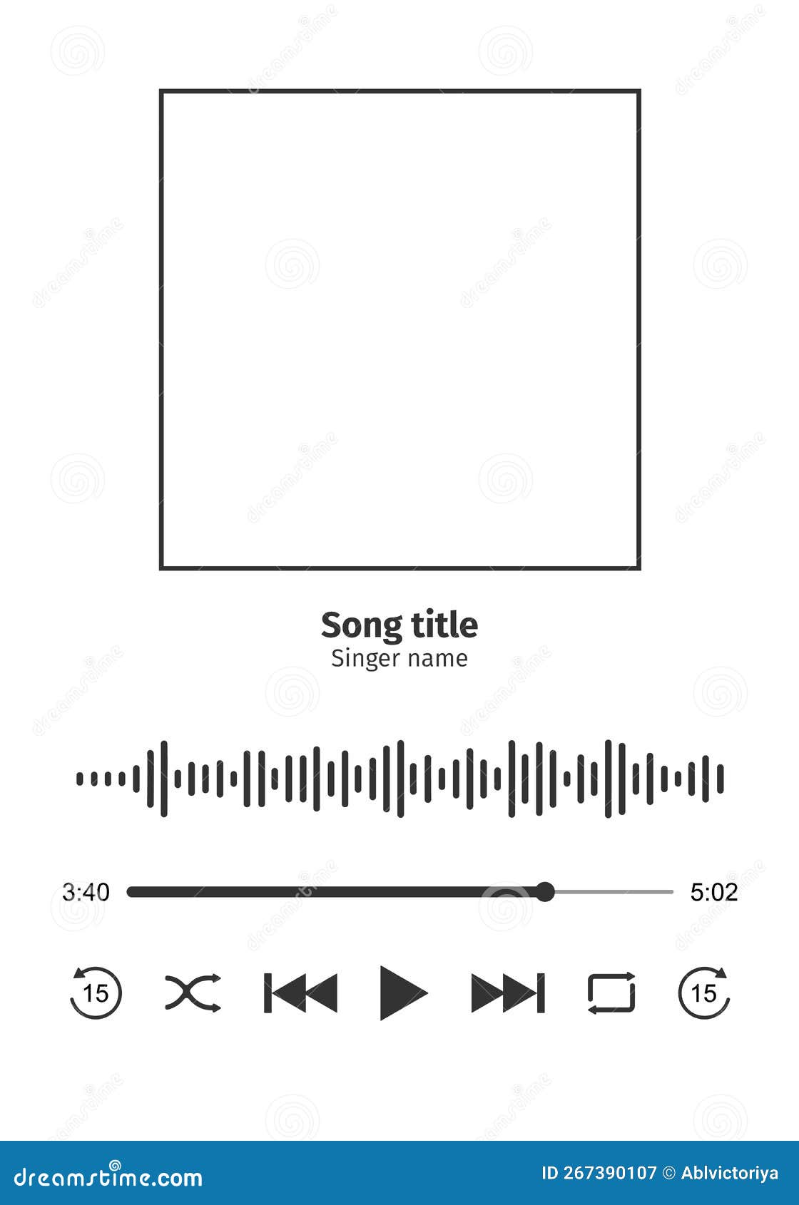 Audio Player Interface with Frame for Song Cover, Sound Wave, Loading Audio Player Interface with Frame for Song Cover, Sound Wave, Loading