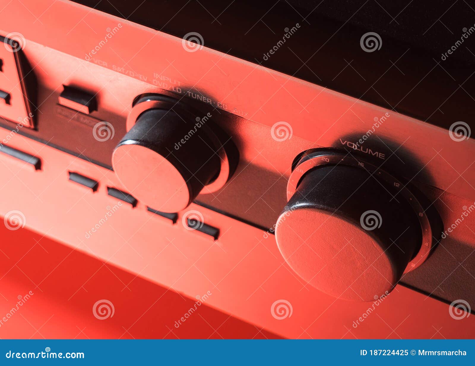 Closeup of Volume Controls Panel. Audio Receiver Control Panel