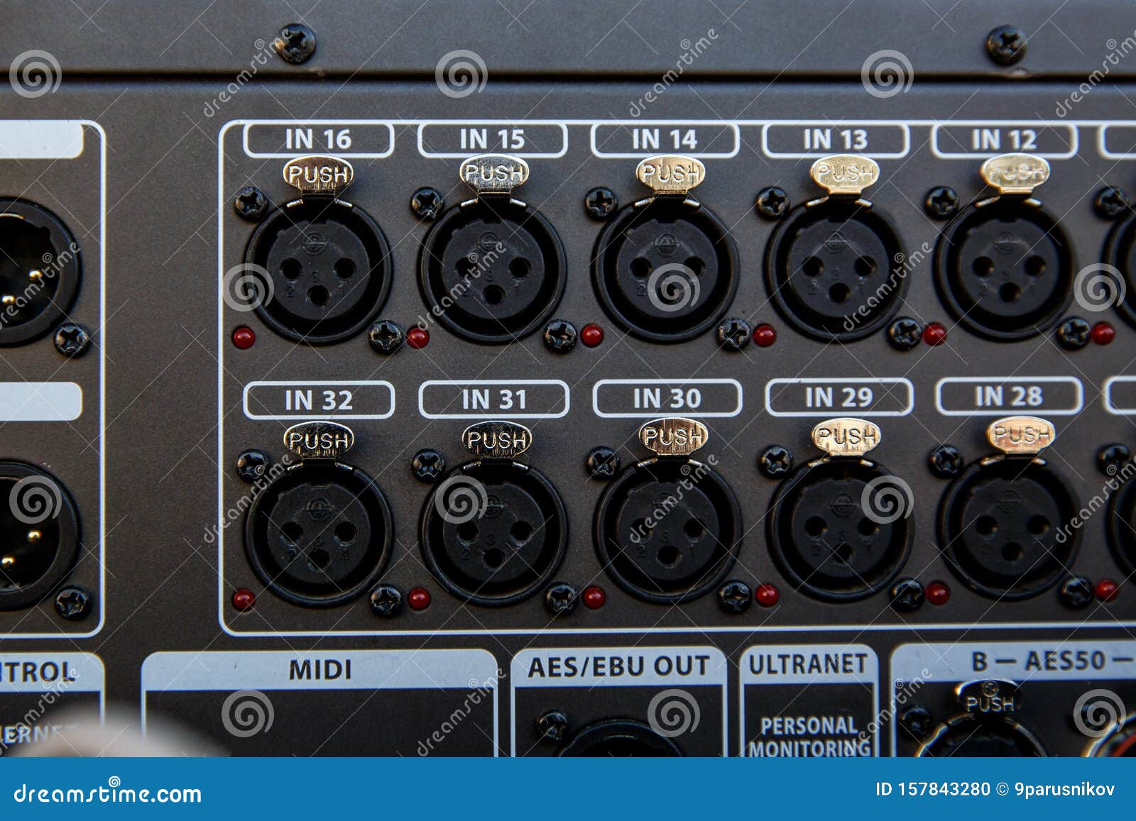 Audio Snake and Stage Box with Xlr Cables and Jacks at a Live Event