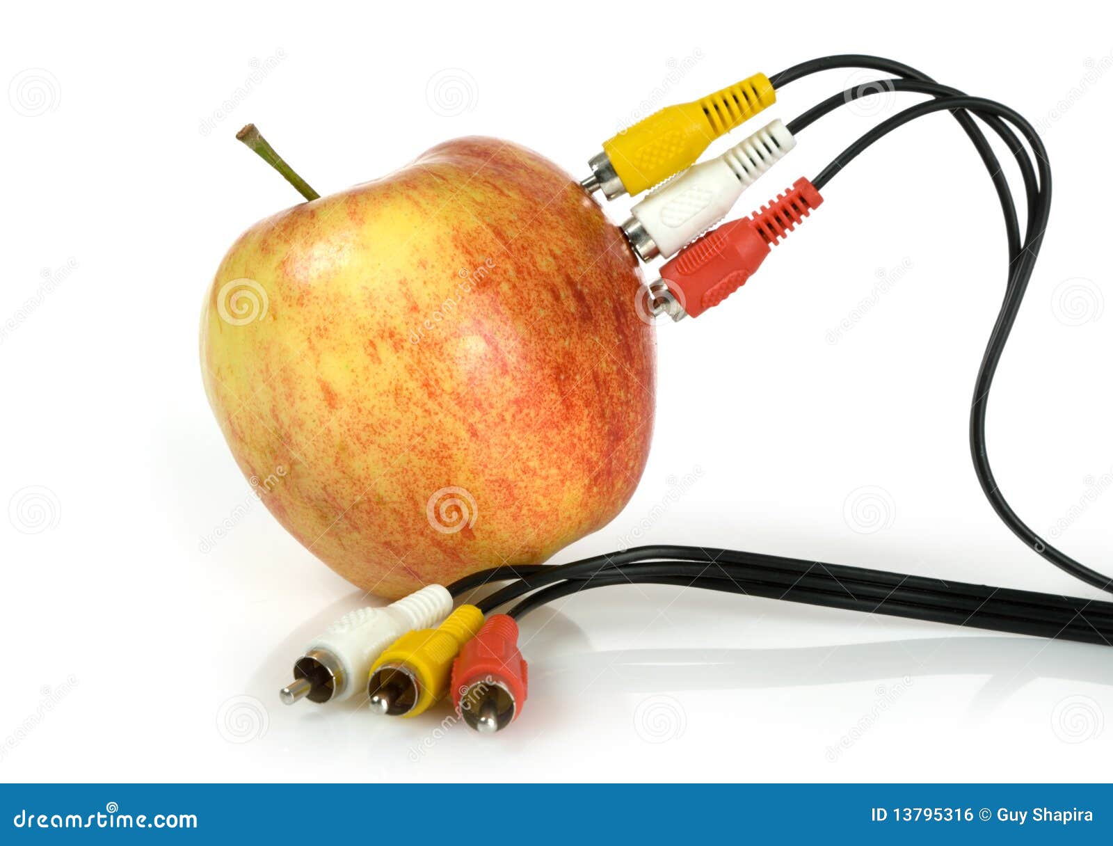 Audio Video Cables on Apple. Stock Photo Image of concept, nutritious