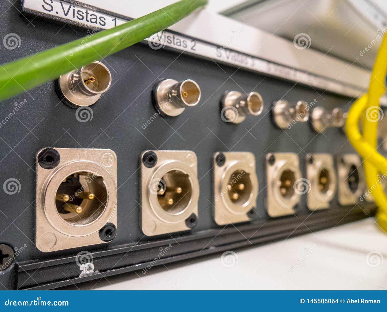 Audio and Video Connection Panel, XLR and BNC Stock Photo Image of