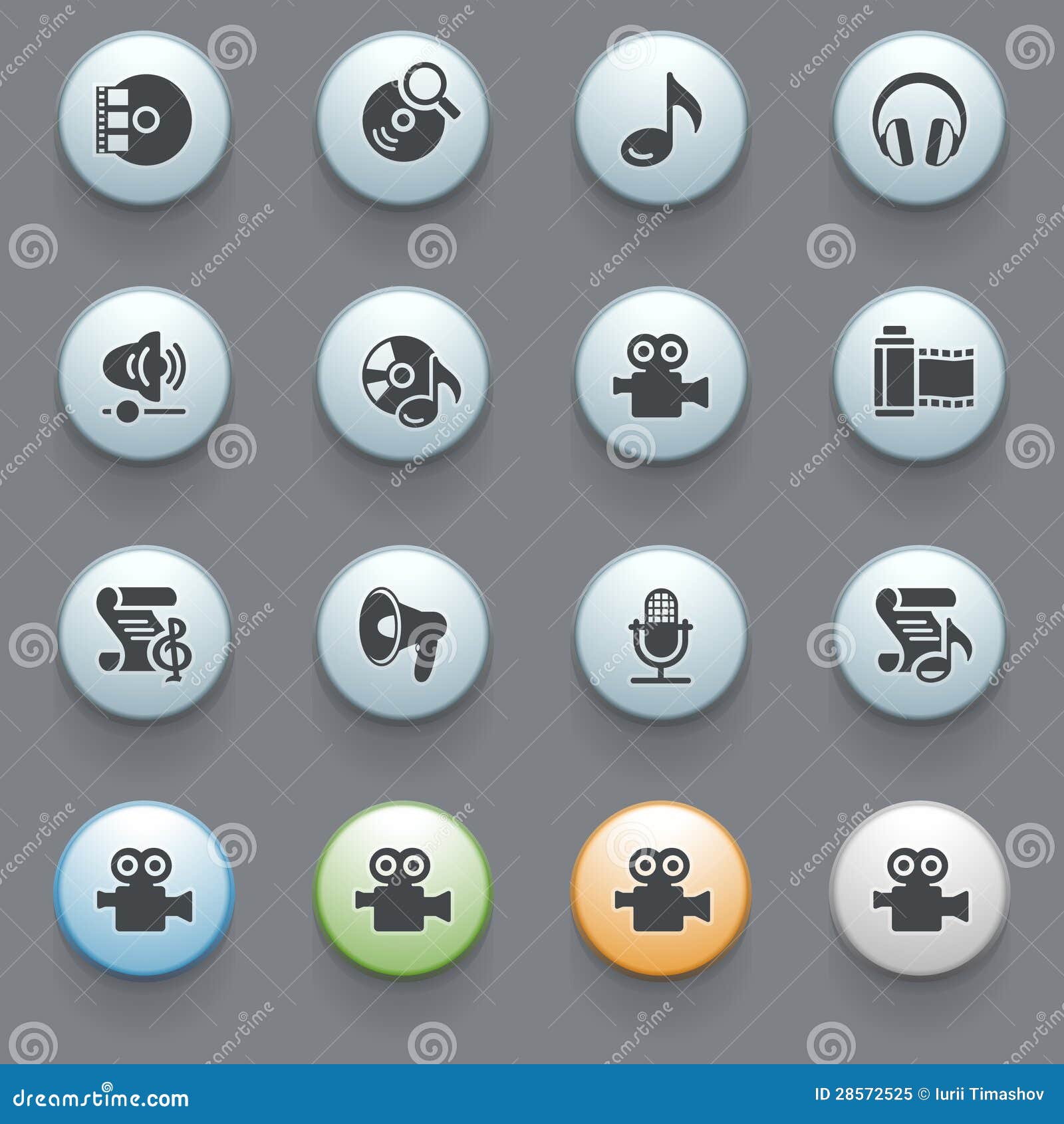 Audio Video Icons on Gray Background. Stock Vector - Illustration of