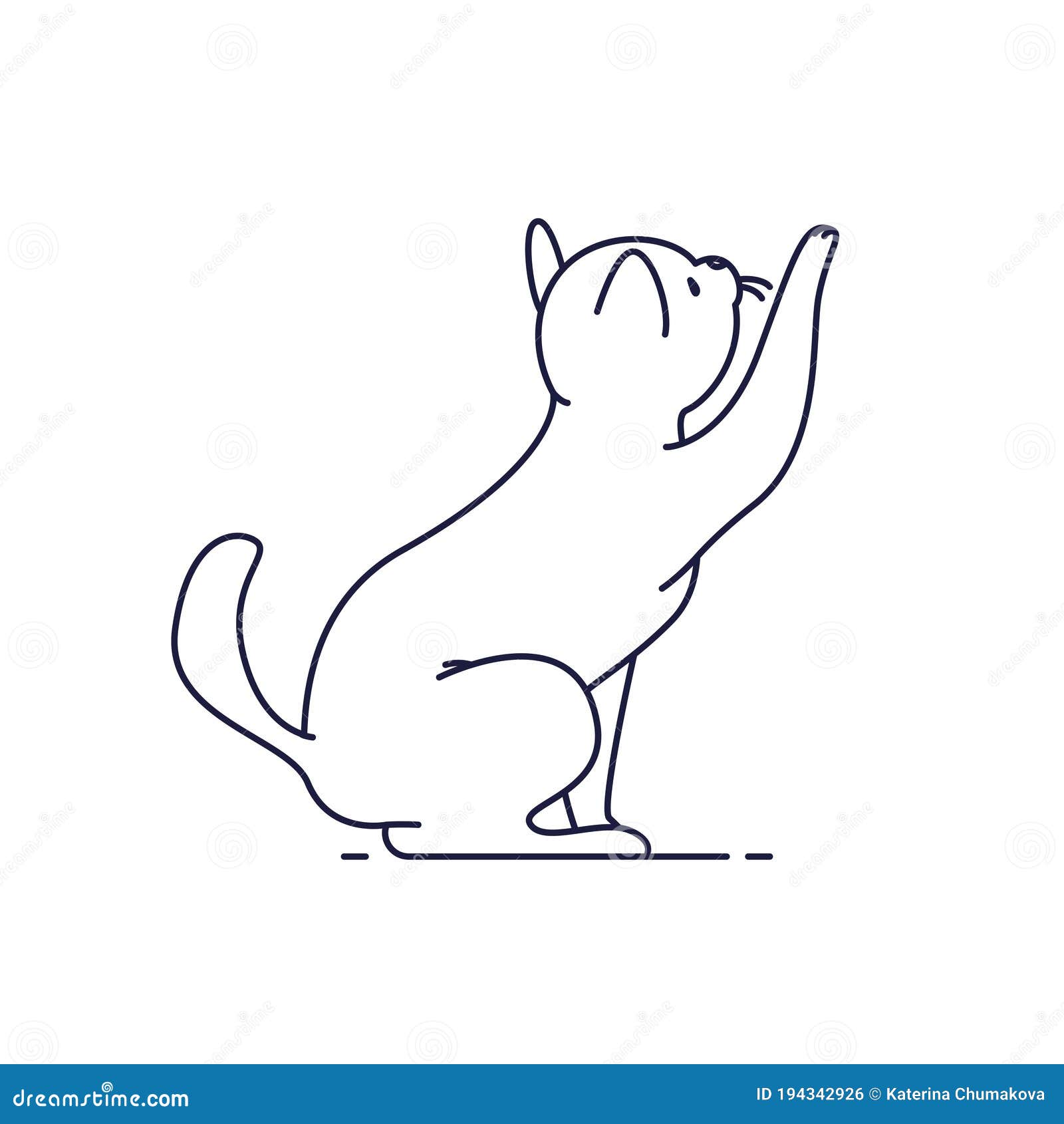 Linear Icon. Clever Cat Raised Its Paw a Graphic by RNko