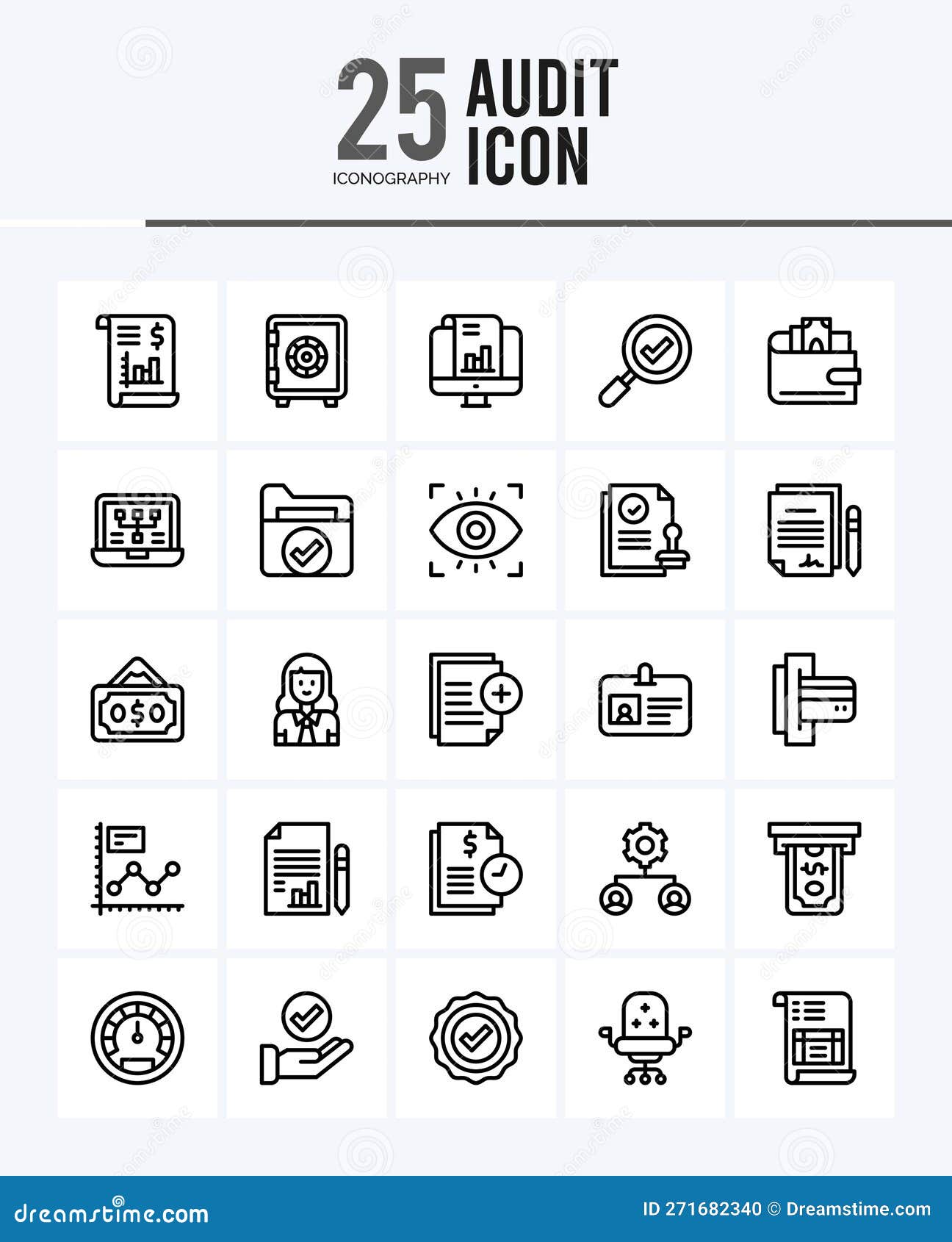 25 Audit Outline Icons Pack Vector Illustration Stock Vector