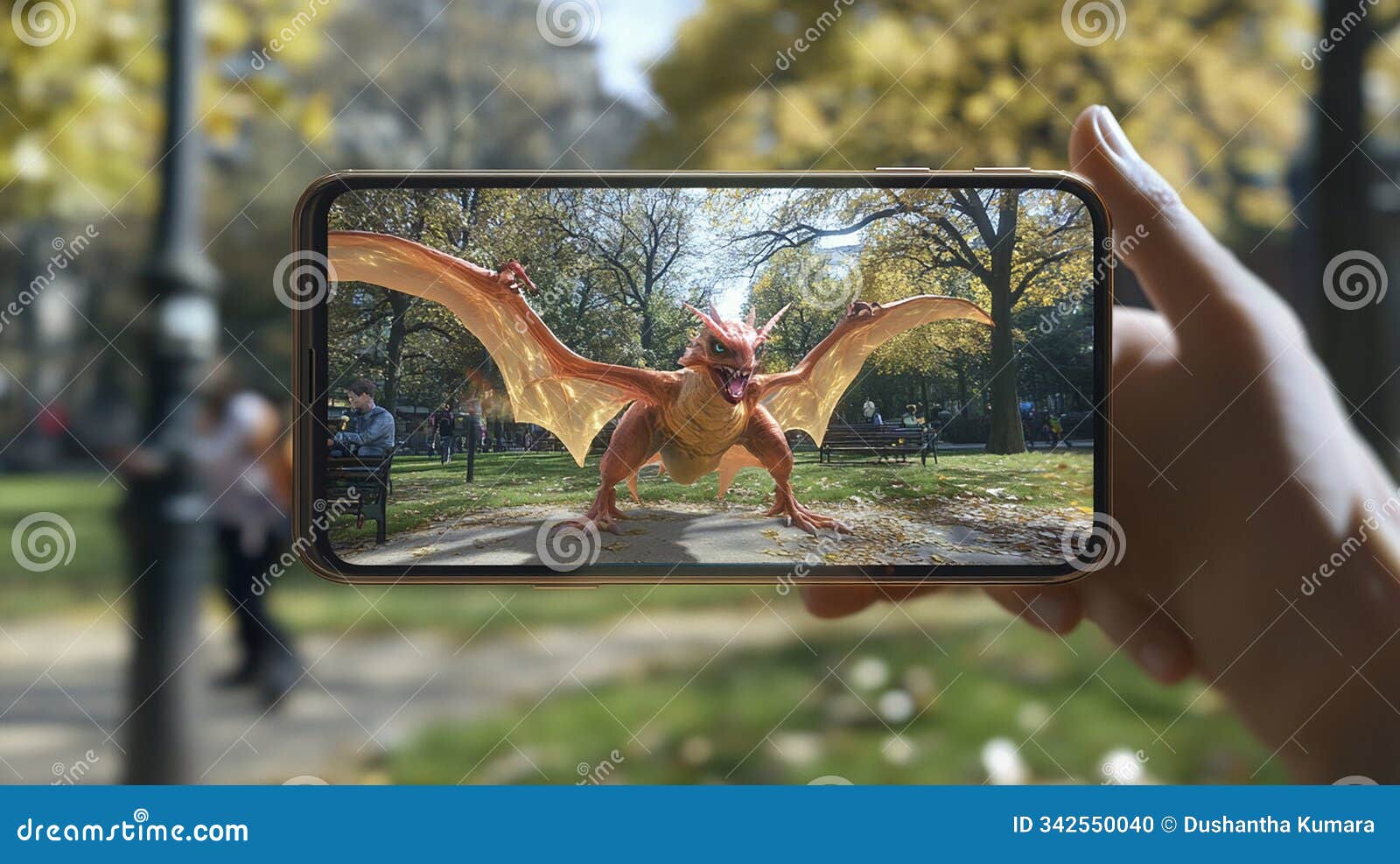 an augmented reality (ar) mobile game where the player interacts with virtual objects in a real-world setting.