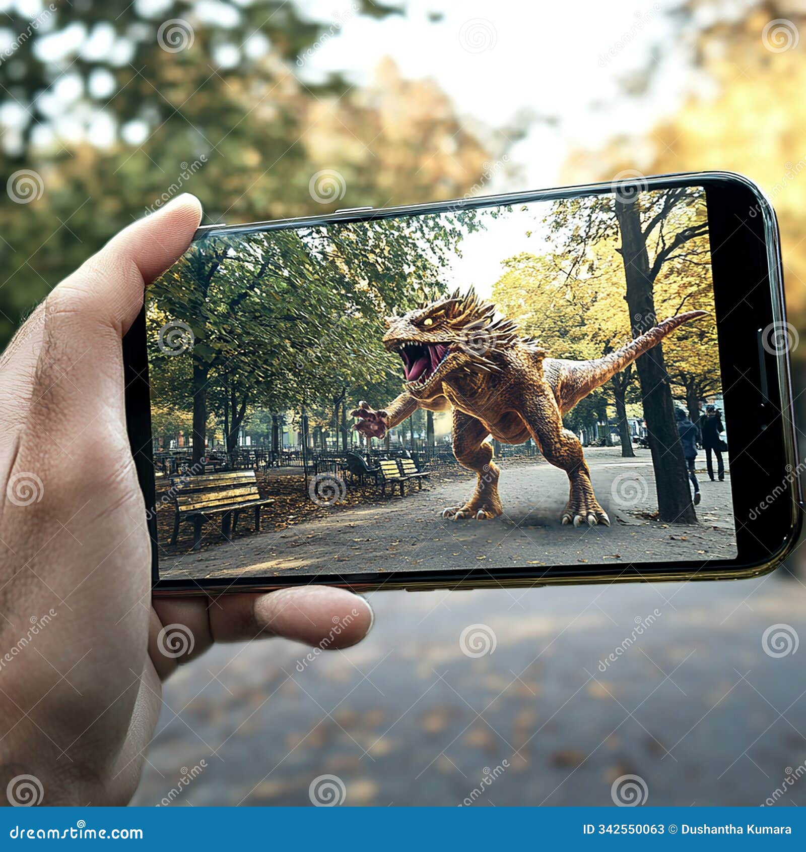an augmented reality (ar) mobile game where the player interacts with virtual objects in a real-world setting.
