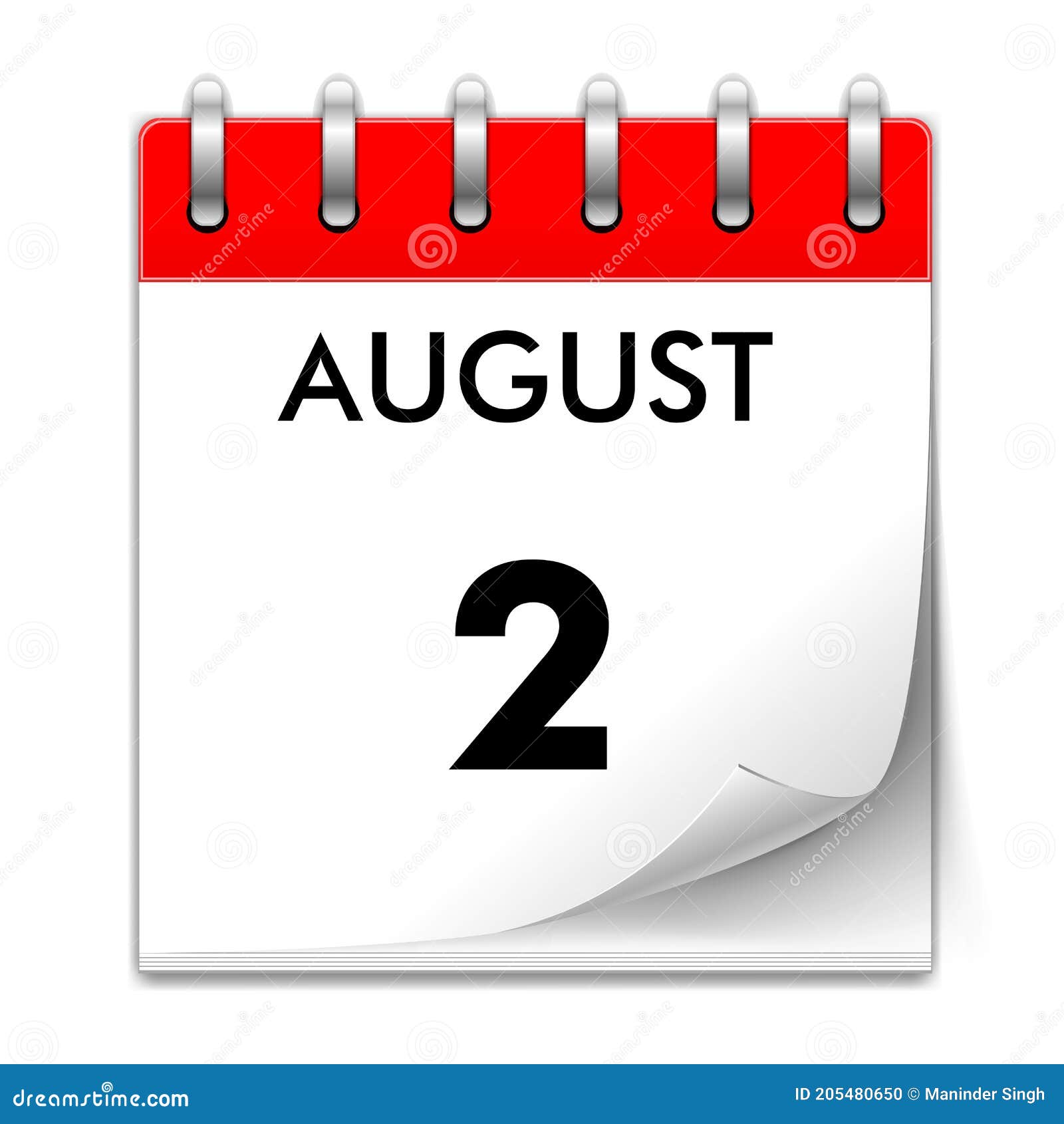 August 2 Calendar Icon. Vector Illustration of One Day of Month