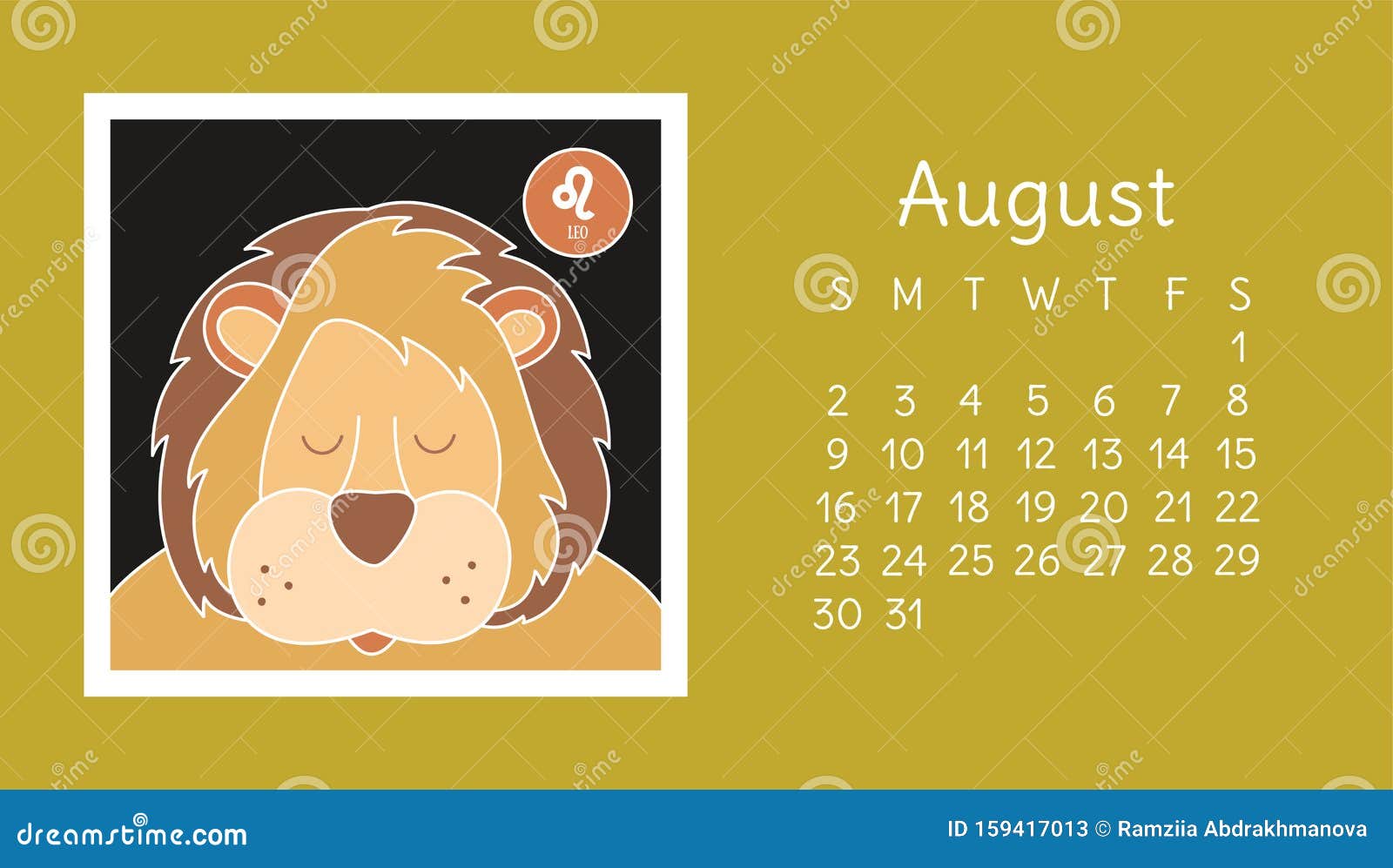 August 2020 Calendar Zodiac Sign Leo Vector Horoscope Astrological Calender Color Design Stock Vector Illustration Of Year Creative 159417013