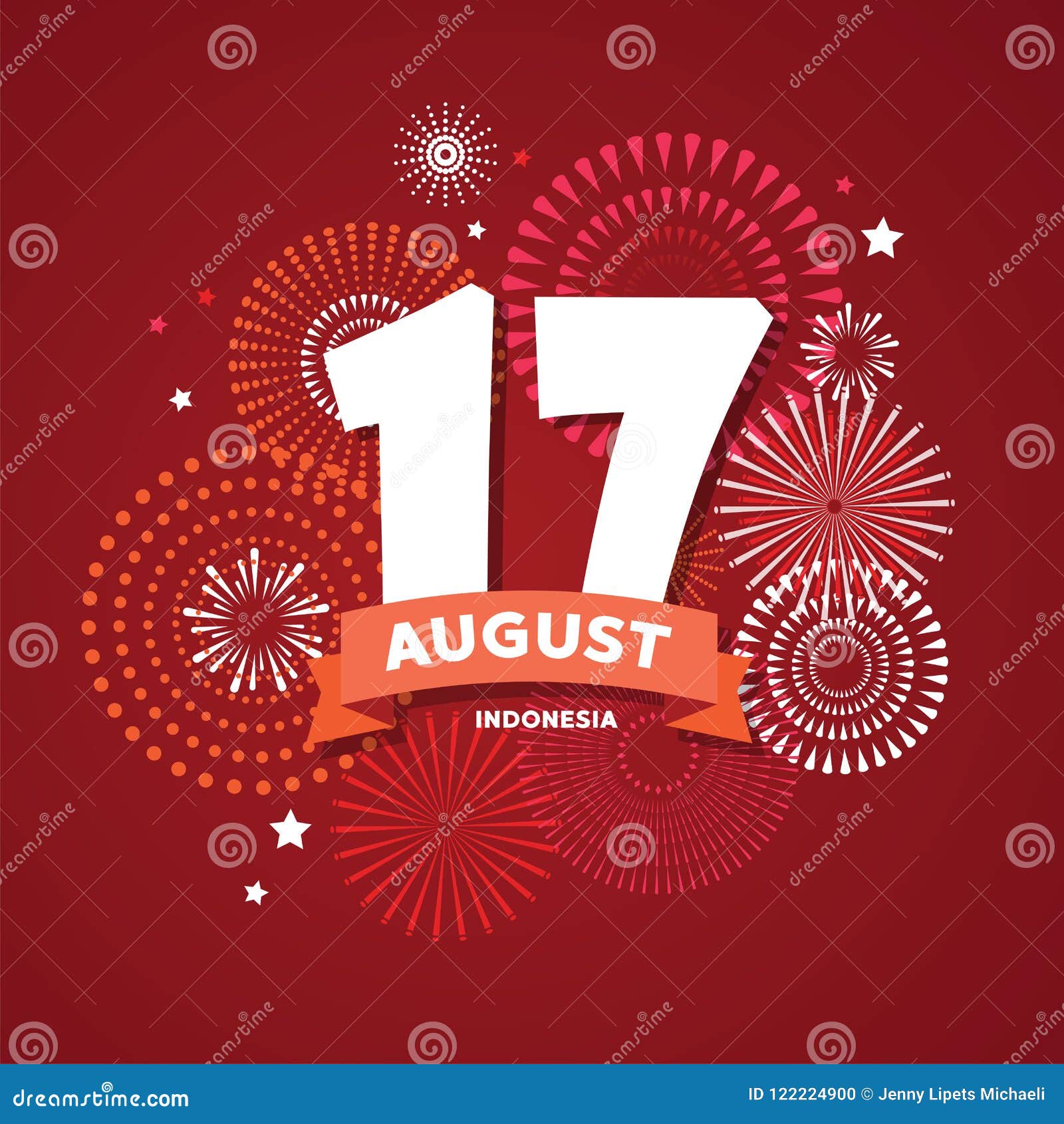 17 of August on Firework Background. Poster for Celebrate the National