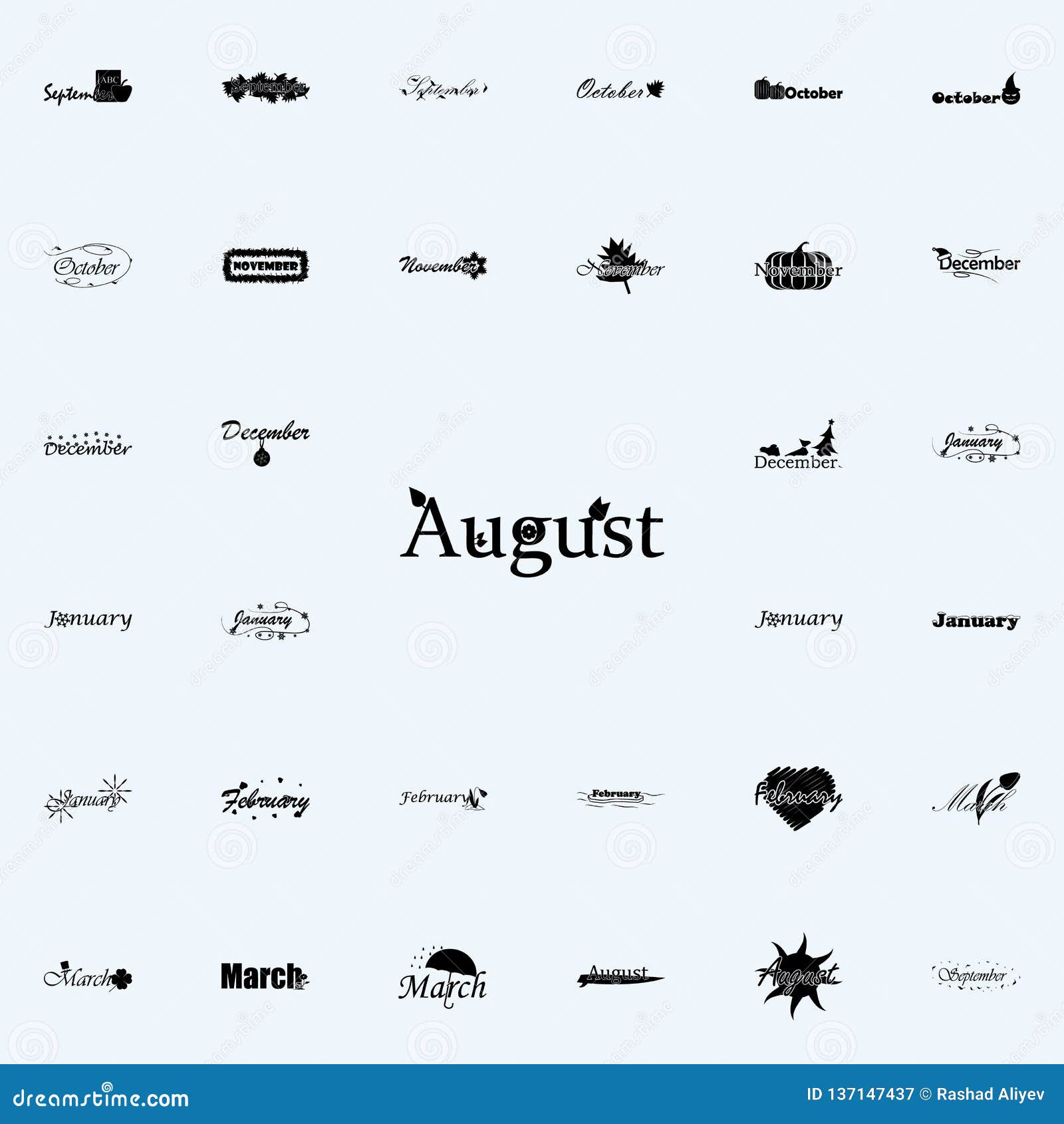 August Icon. Name of Month Icons Universal Set for Web and Mobile Stock