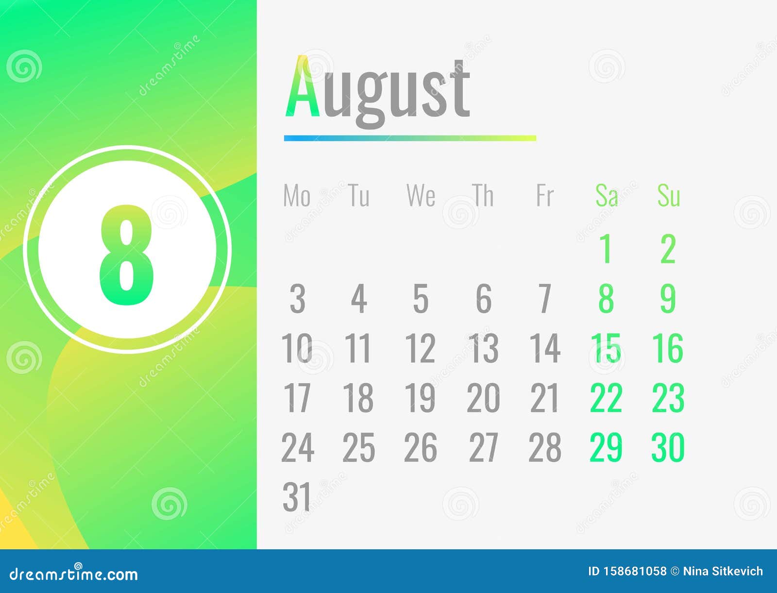 August Month Calendar 2020 Concept Banner Cartoon Style Stock Vector August Month Calendar 2020 Concept Banner Cartoon Style Stock Vector