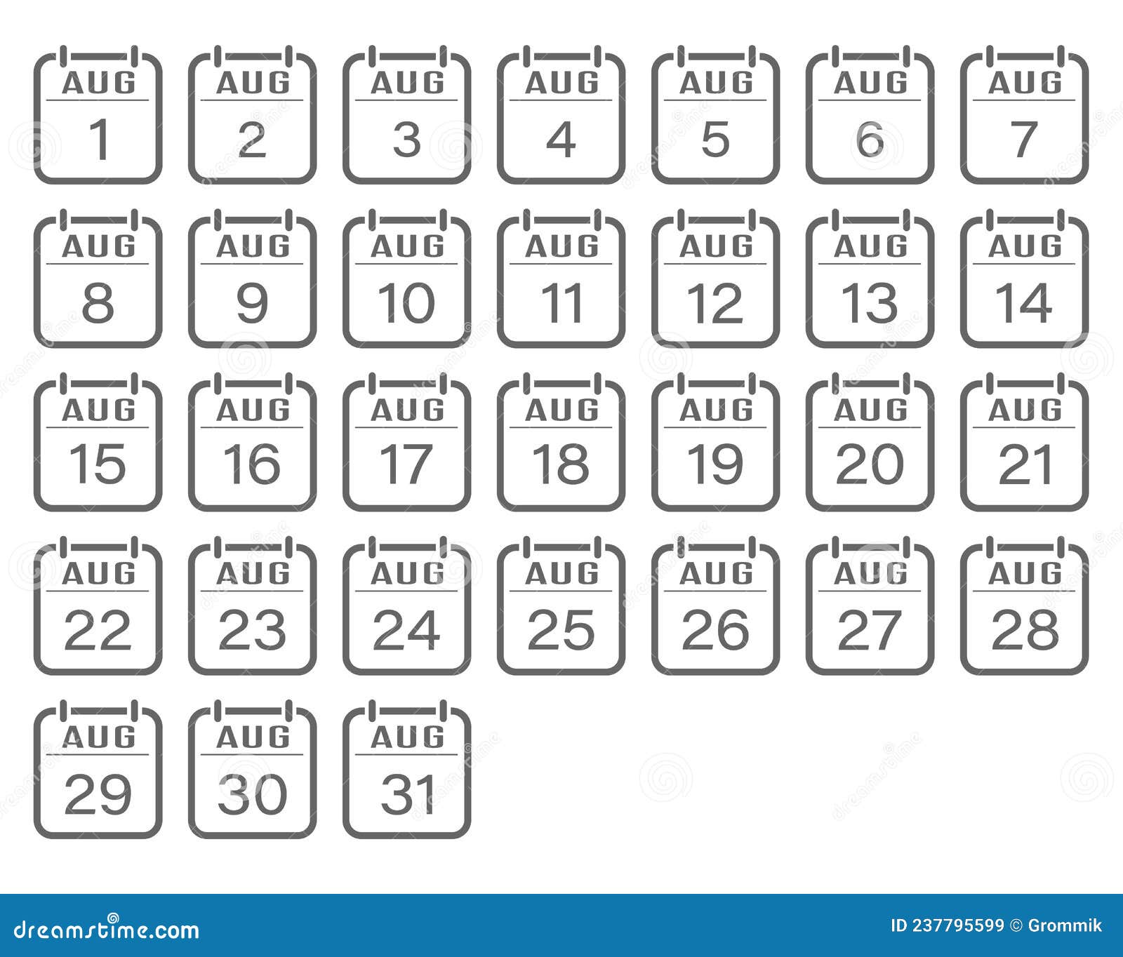 August is a month with numbers a set of calendar sheets for a website
