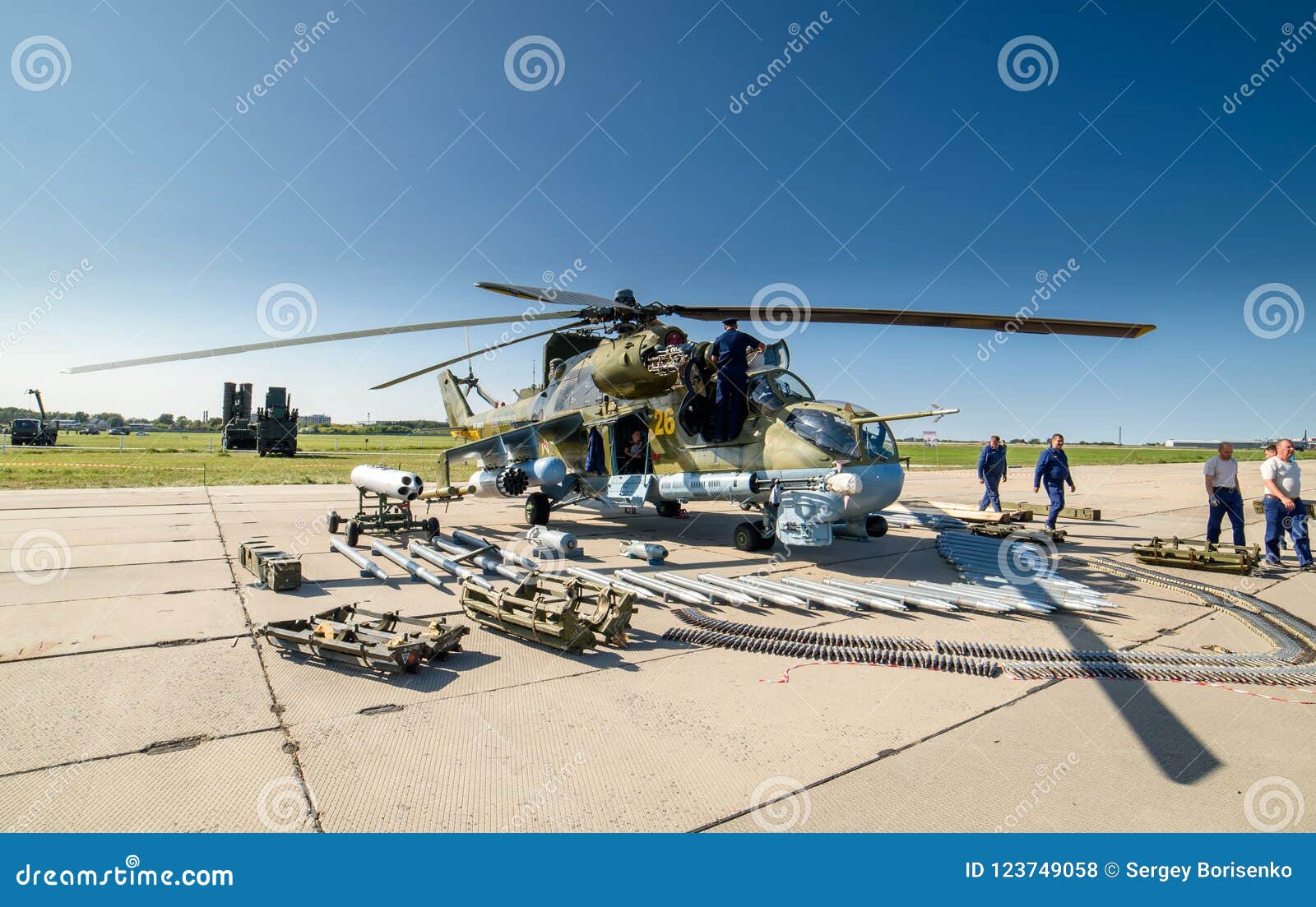 Russian Military Helicopter and Its Armament at the Air Show. Editorial Stock Photo Image of