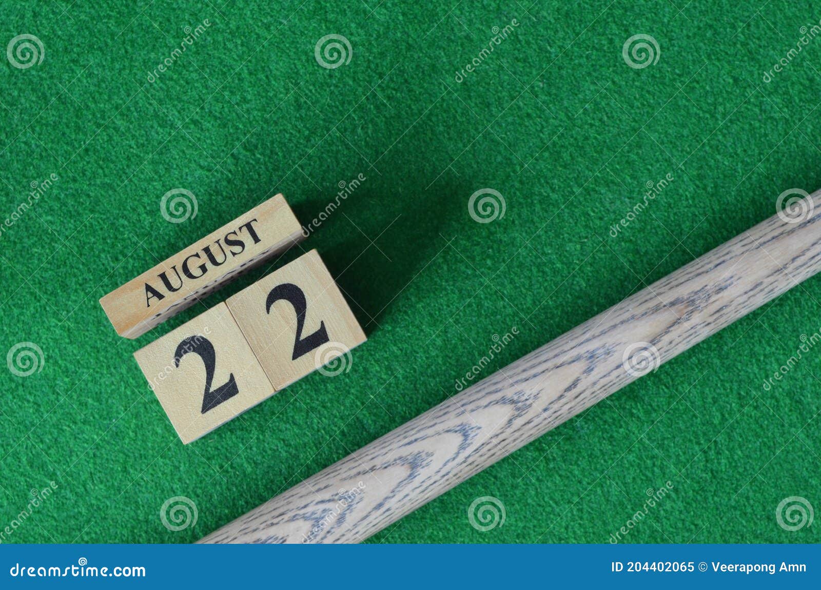 august 22, number cube on snooker table, sport background.