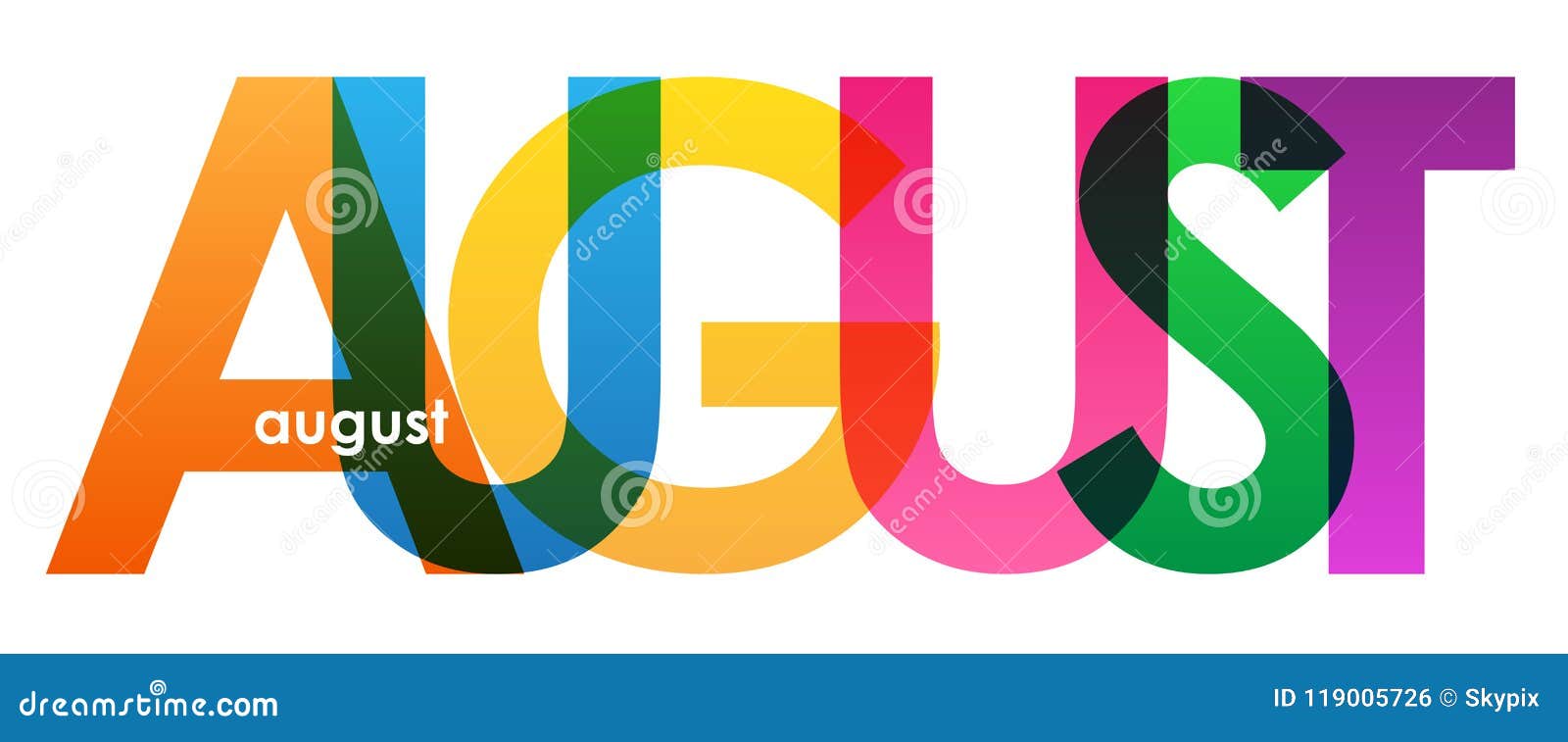 AUGUST Colorful Overlapping Letters Vector Banner Stock Vector