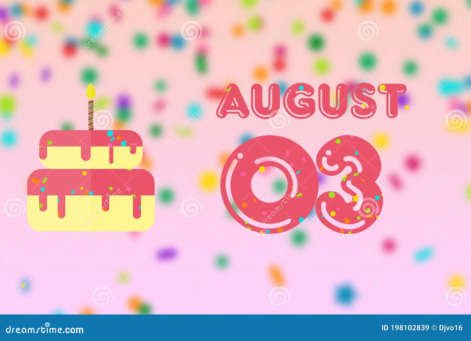 August 3rd. Day 3 of Month,Birthday Greeting Card with Date of Birth