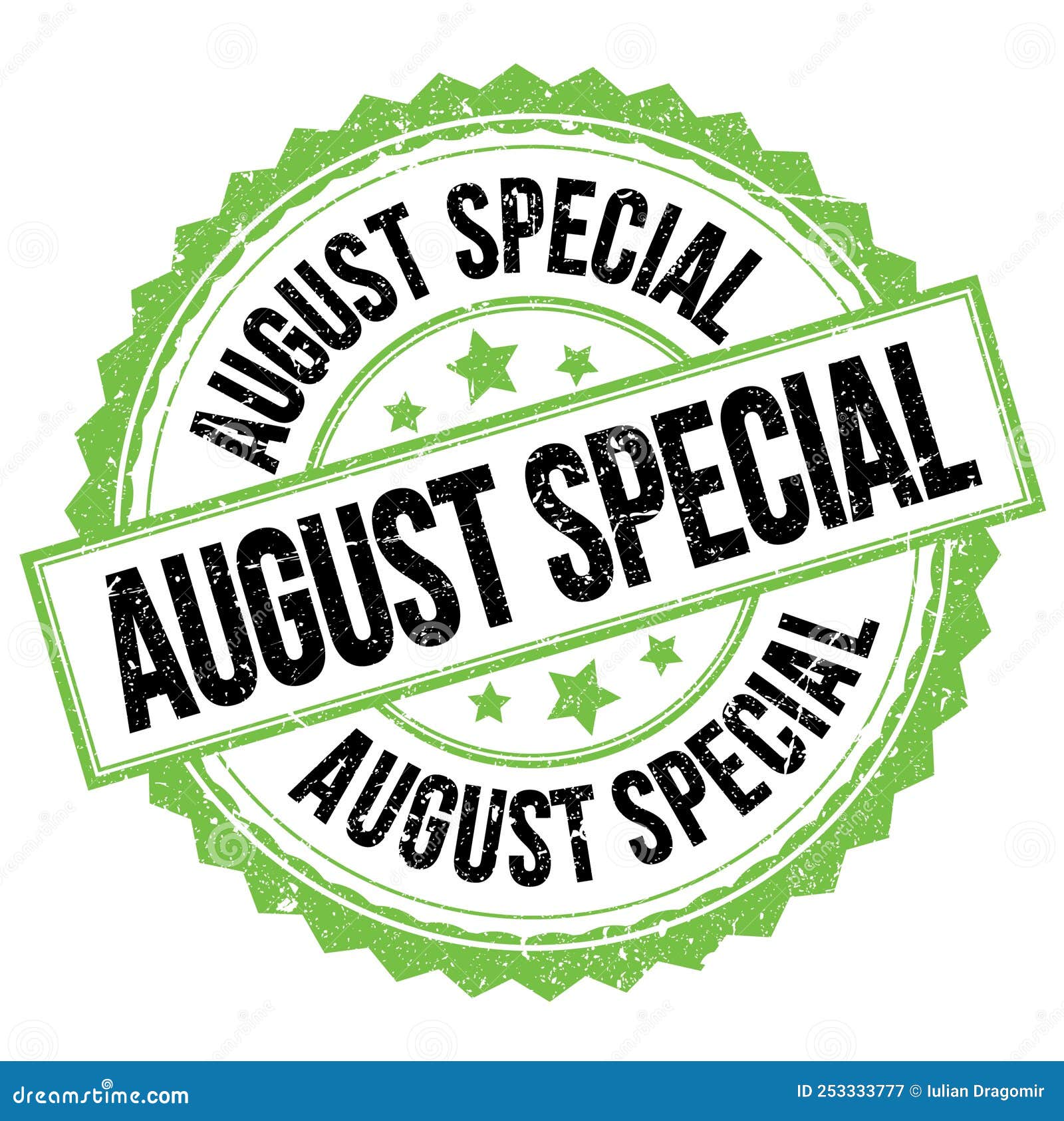 AUGUST SPECIAL Text on Greenblack Round Stamp Sign Stock Illustration