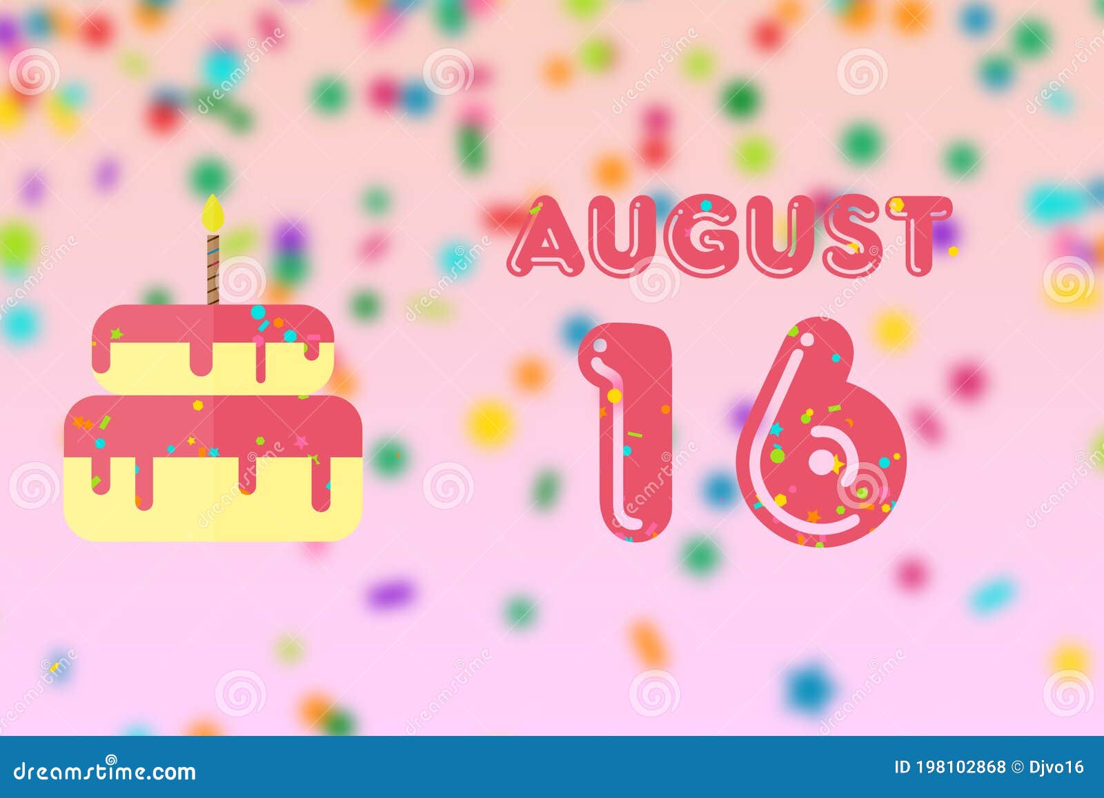August 16th. Day 16 of Month,Birthday Greeting Card with Date of Birth