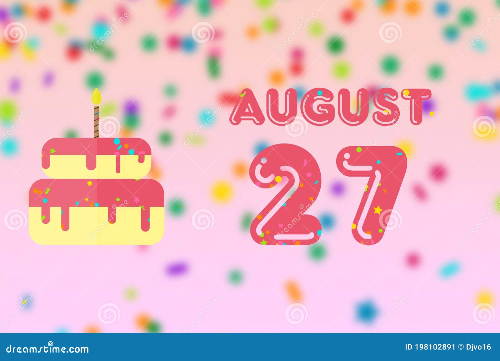 August 27th. Day 27 of Month,Birthday Greeting Card with Date of Birth