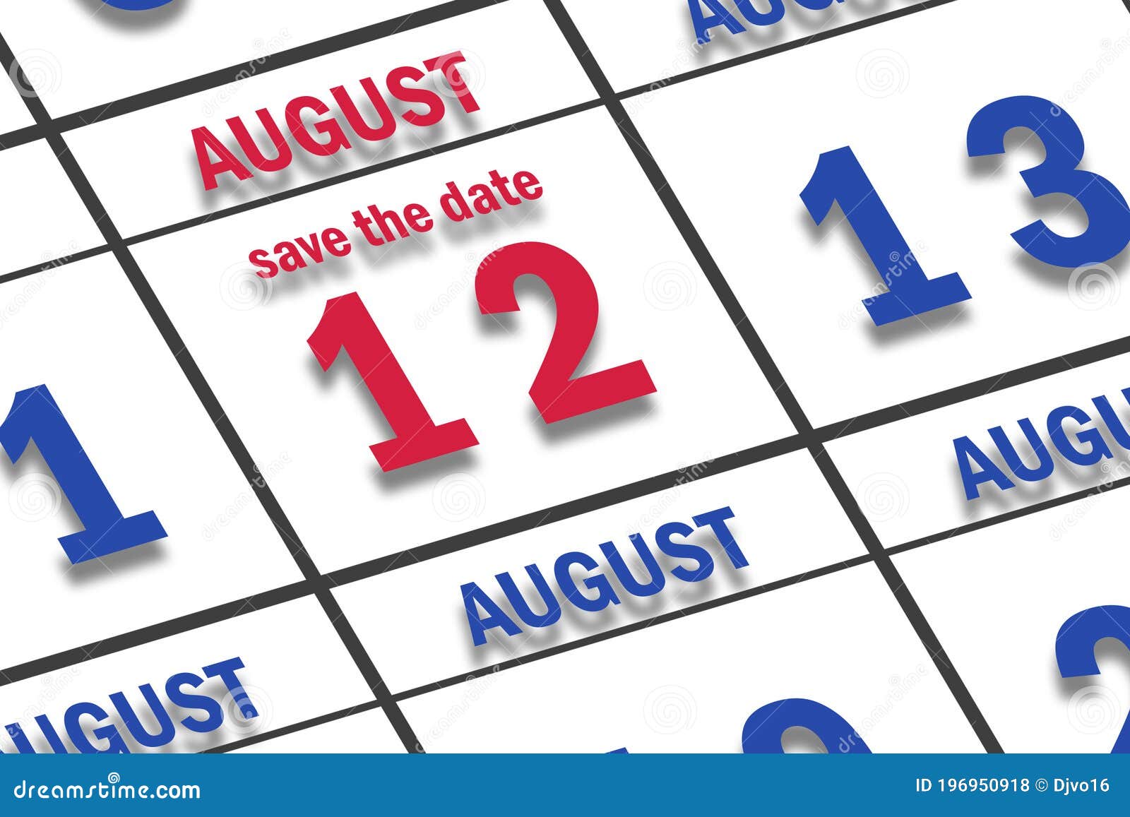 august 12th. day 12 of month, date marked save the date  on a calendar. summer month, day of the year concept