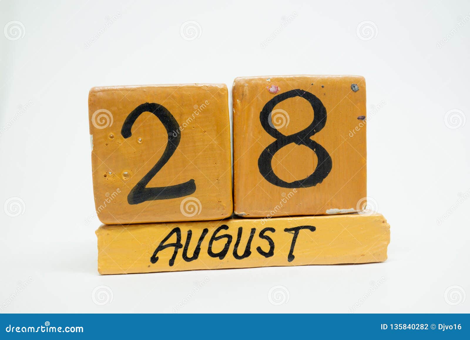 August 28th. Day 28 Of Month, Handmade Wood Calendar Isolated On White