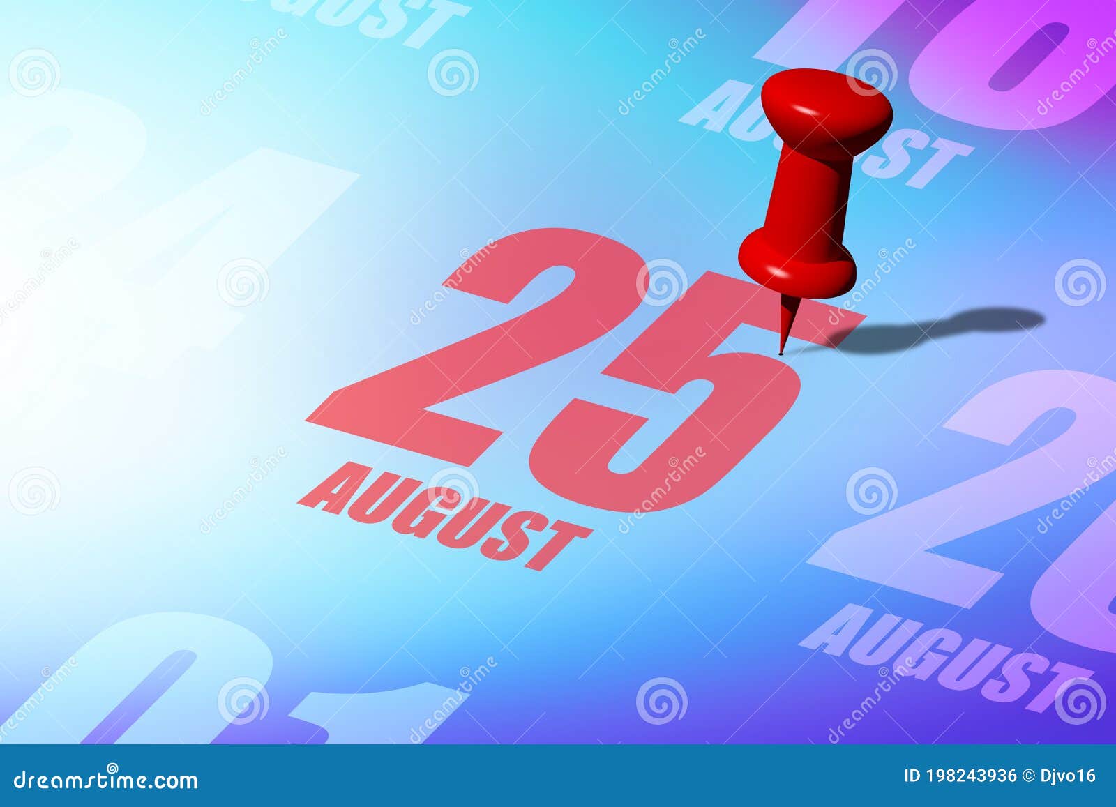 August 25th. Day 25 of Month, Red Date Written and Pinned on a Calendar To Remind You an Important Event or Possibility. Summer Stock Illustration - Illustration of number, time: 198243936