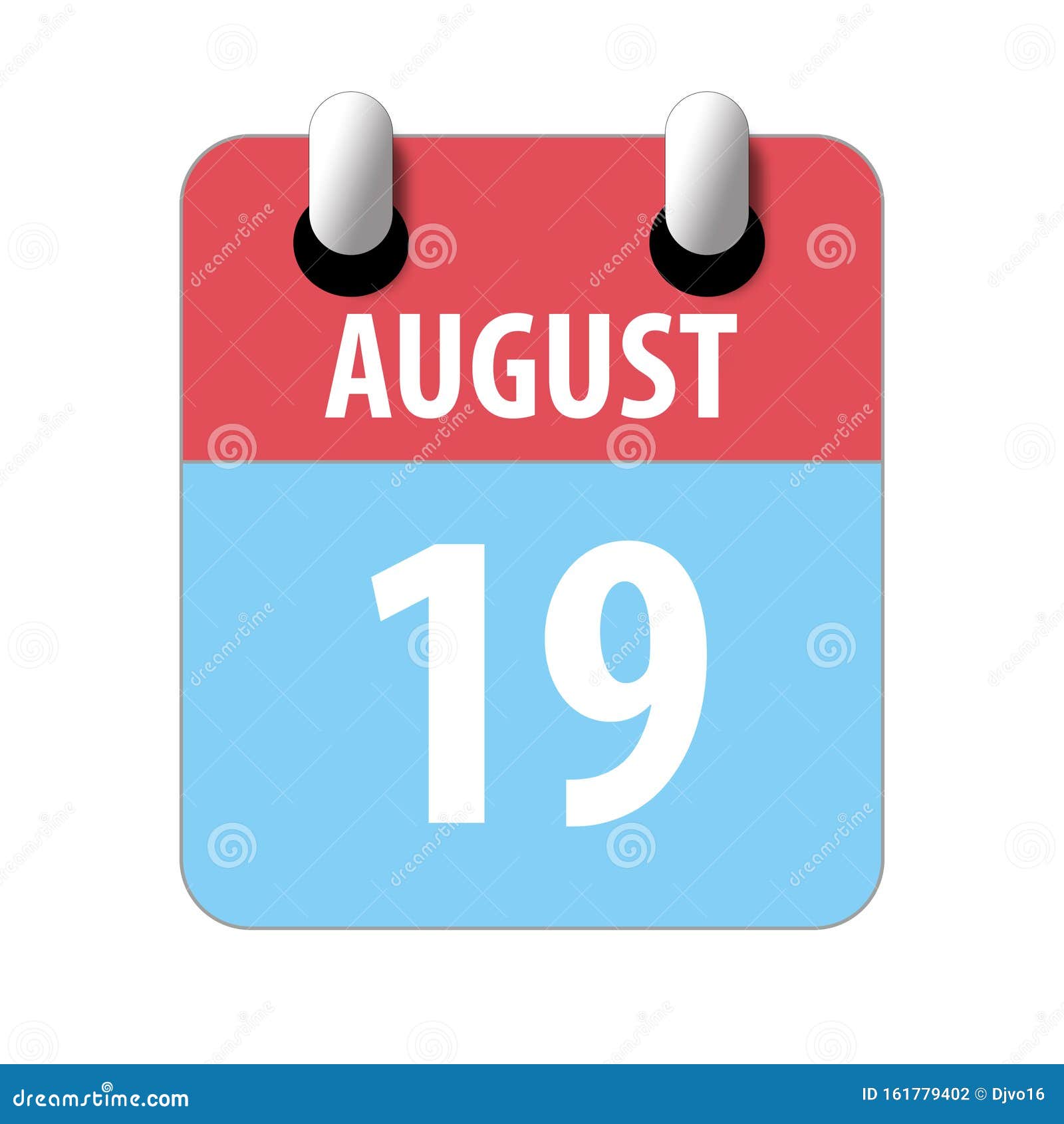 August 19th. Day 19 of Month,Simple Calendar Icon on White Background