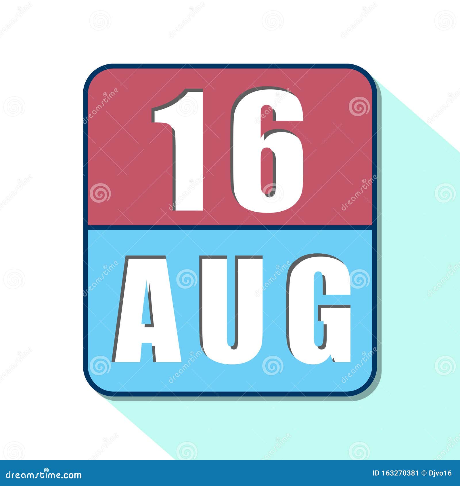 August 16th. Day 16 of Month,Simple Calendar Icon on White Background