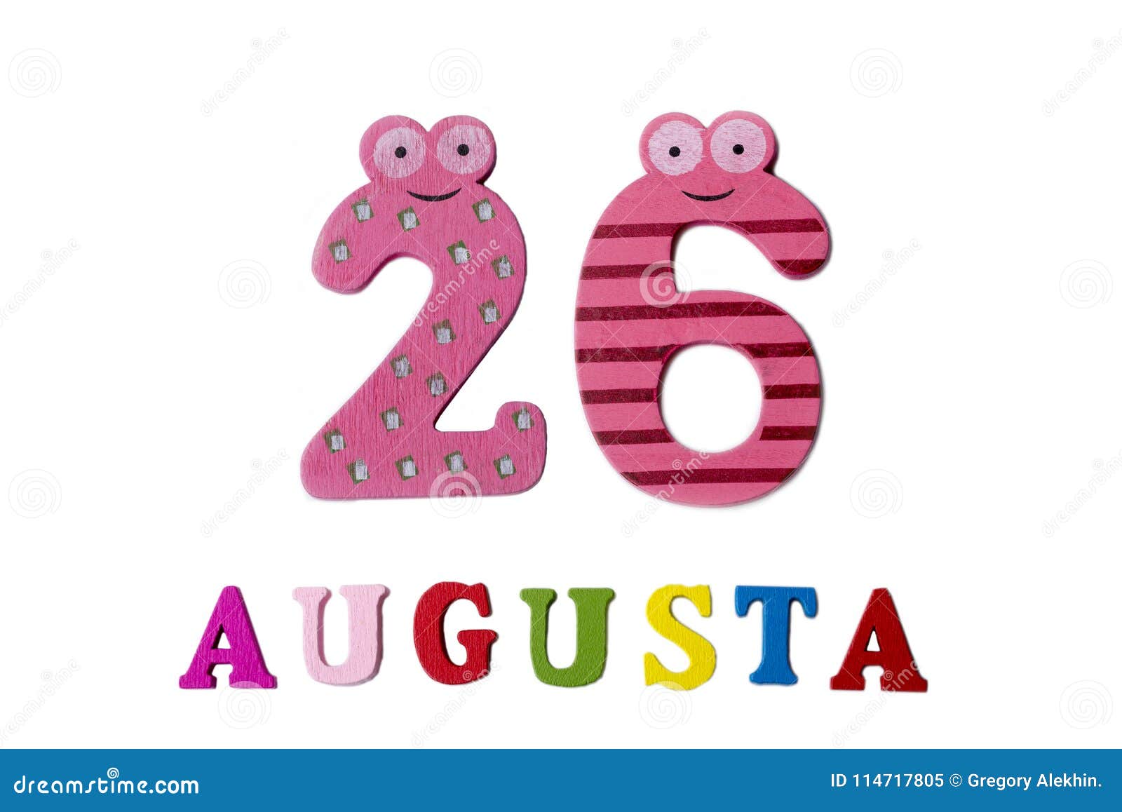 August 26th. Image of August 26, Closeup of Numbers and Letters on White Background Stock Image