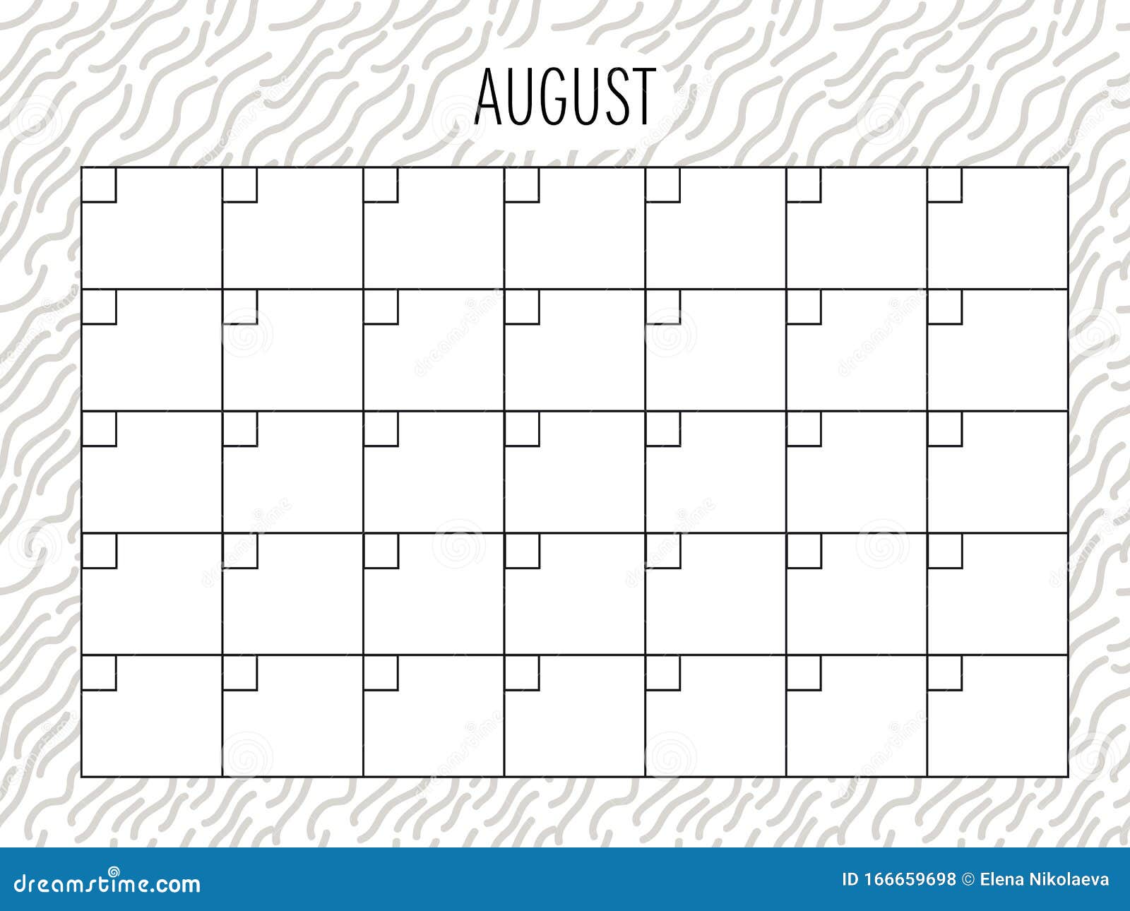 August. Universal Monthly Planner Template Stock Vector Illustration August. Universal Monthly Planner Template Stock Vector Illustration