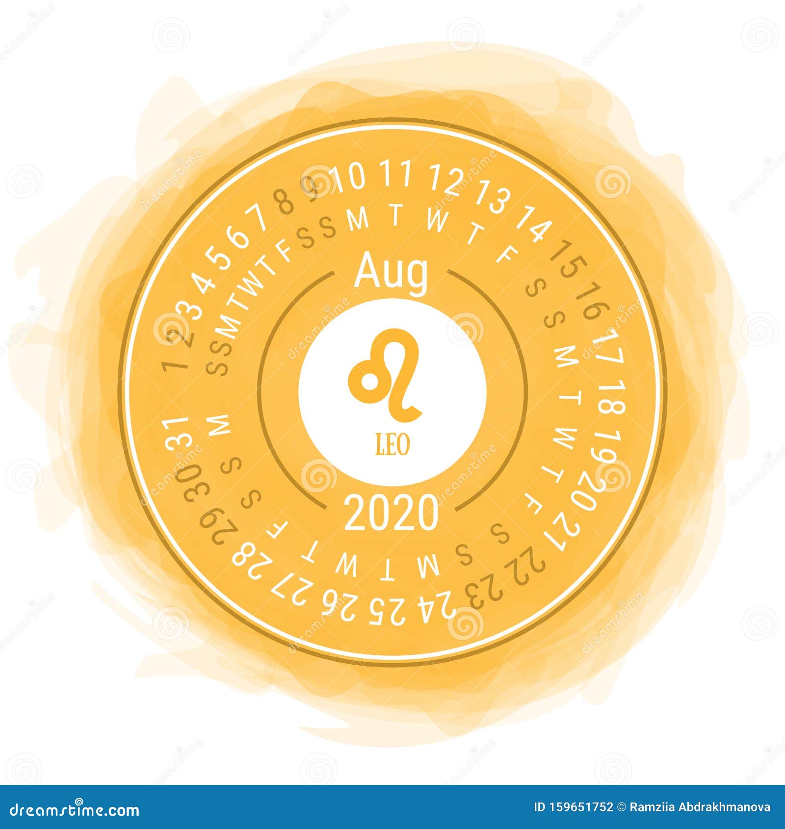 August 2020. Vector English Ñ alendar. Zodiac Sign. Leo. Astrological