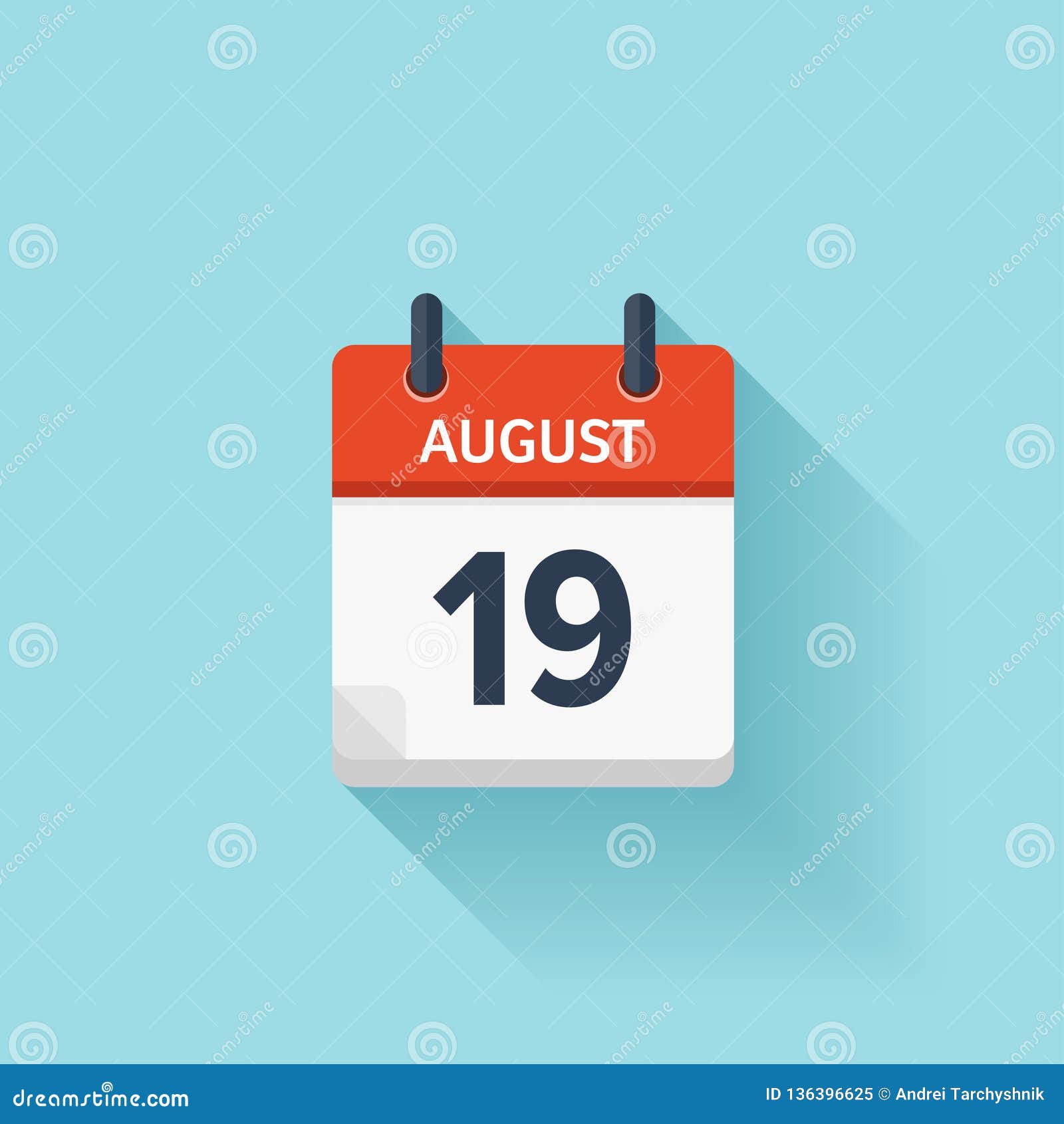 August 19 Vector Flat Daily Calendar Icon Date And Time Day Month Holiday Stock Vector Illustration Of Icon Design 136396625