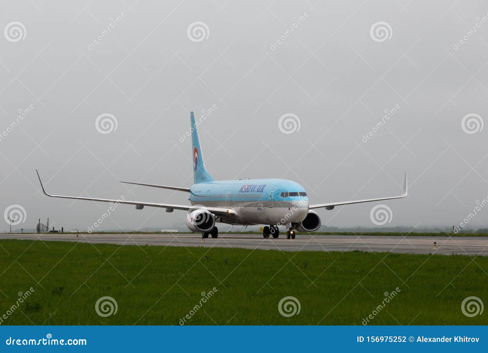 Passenger Plane South Korean Airline Korean Air on the Runway during 