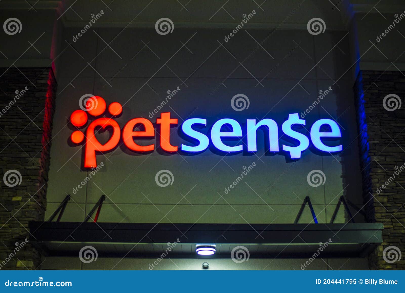 Petsense Sign at Night Red and Blue Lighted Sign Editorial Image