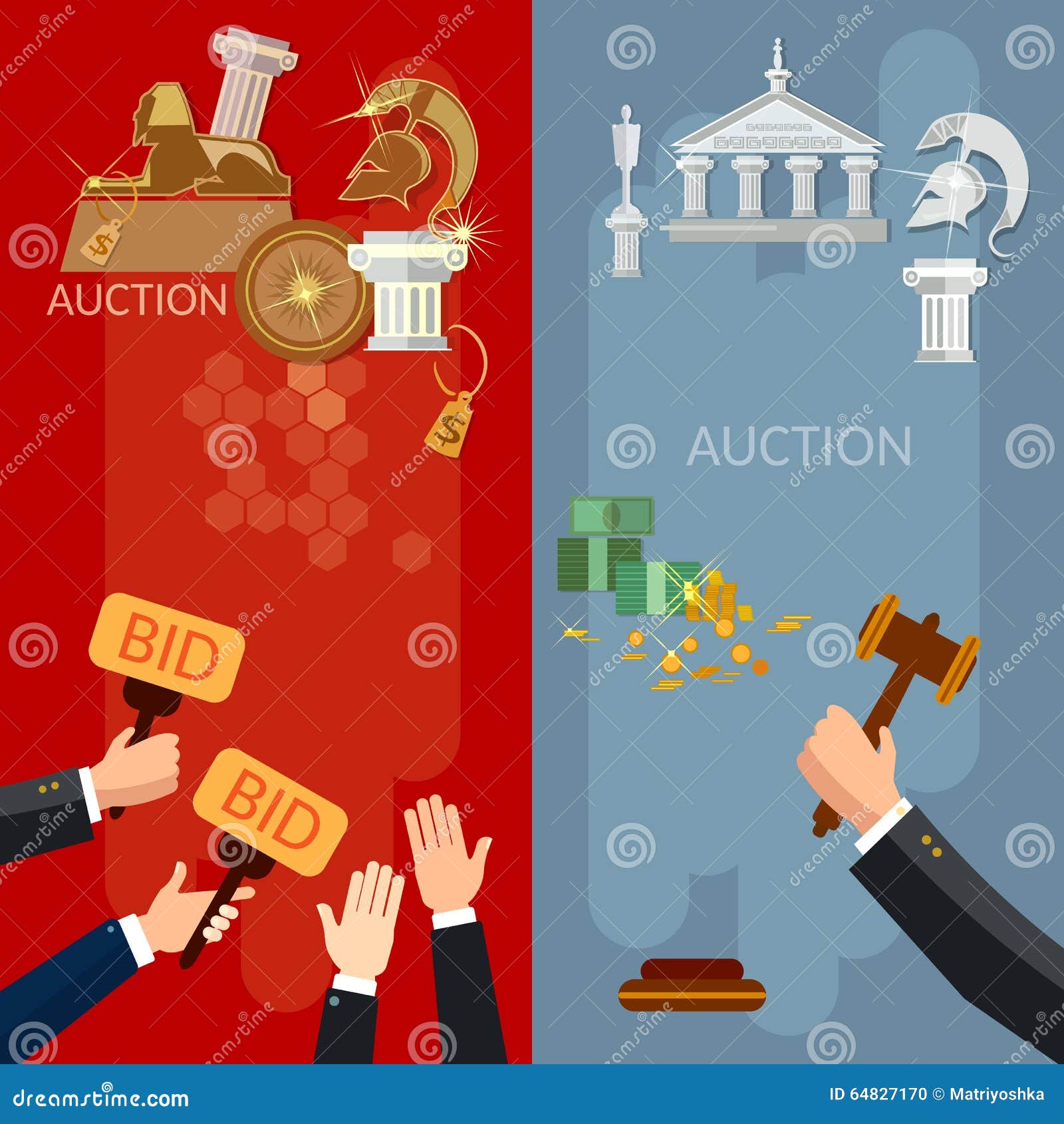 Aukcyjni pionowo sztandary sprzedaje antyki i nieruchomość wektoru ilustrację