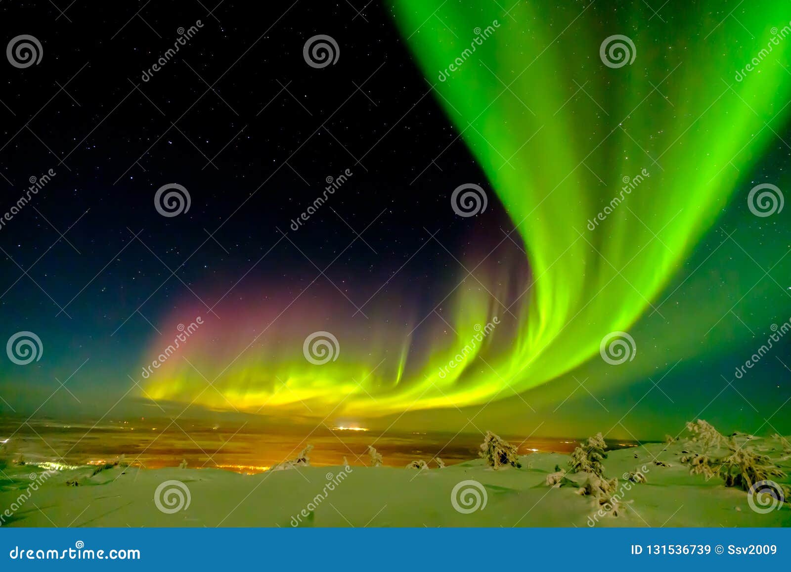 aurora borealis also known like northern or polar lights beyond the arctic circle in winter lapland