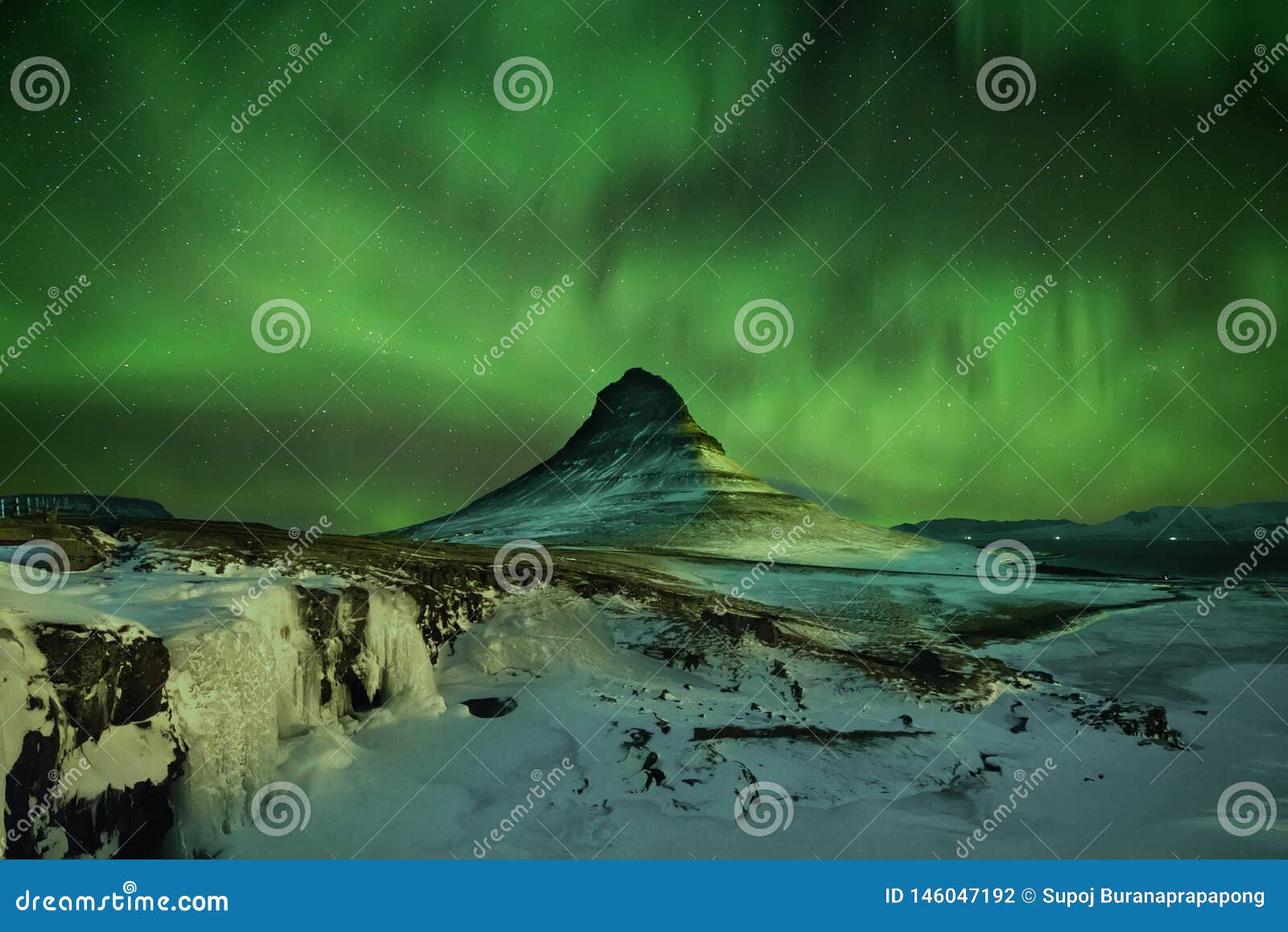 Aurora Borealis The Northern Light At Kirkjufell Iceland Scenic View